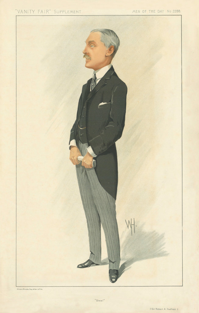VANITY FAIR SPY CARTOON Sir Robert Hadfield 'Steel'. By WH 1912 old print
