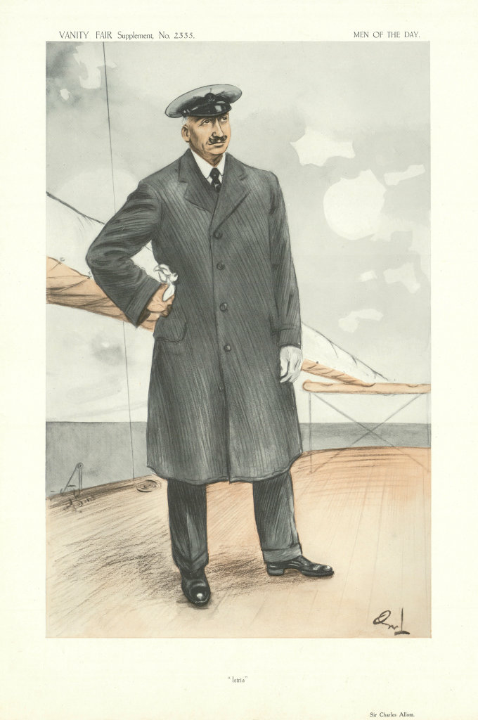 VANITY FAIR SPY CARTOON Sir Charles Carrick Allom 'Istria' Yachting 1913 print