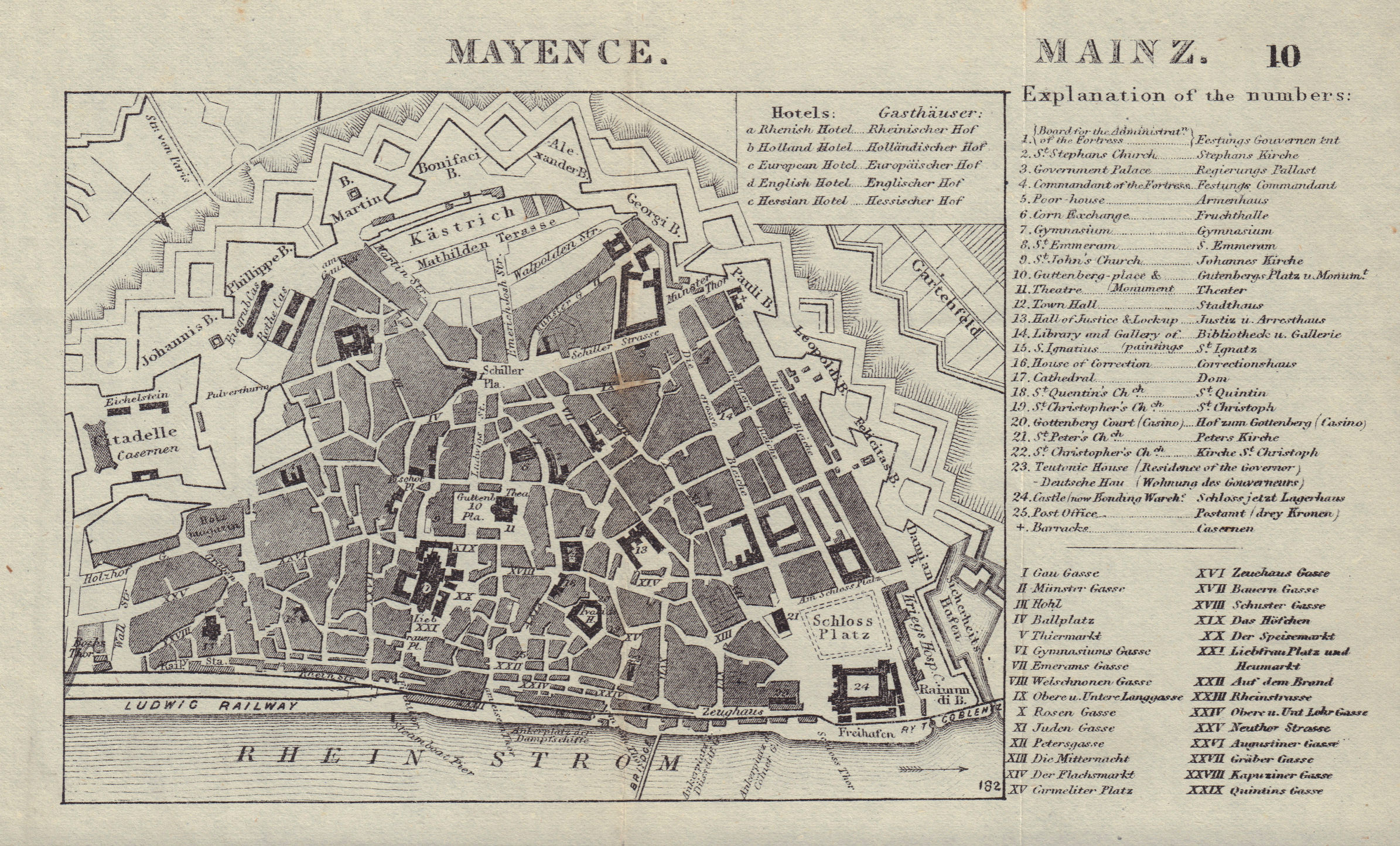 Associate Product GERMANY. Mainz. Mayence. town city plan 1882 old antique map chart