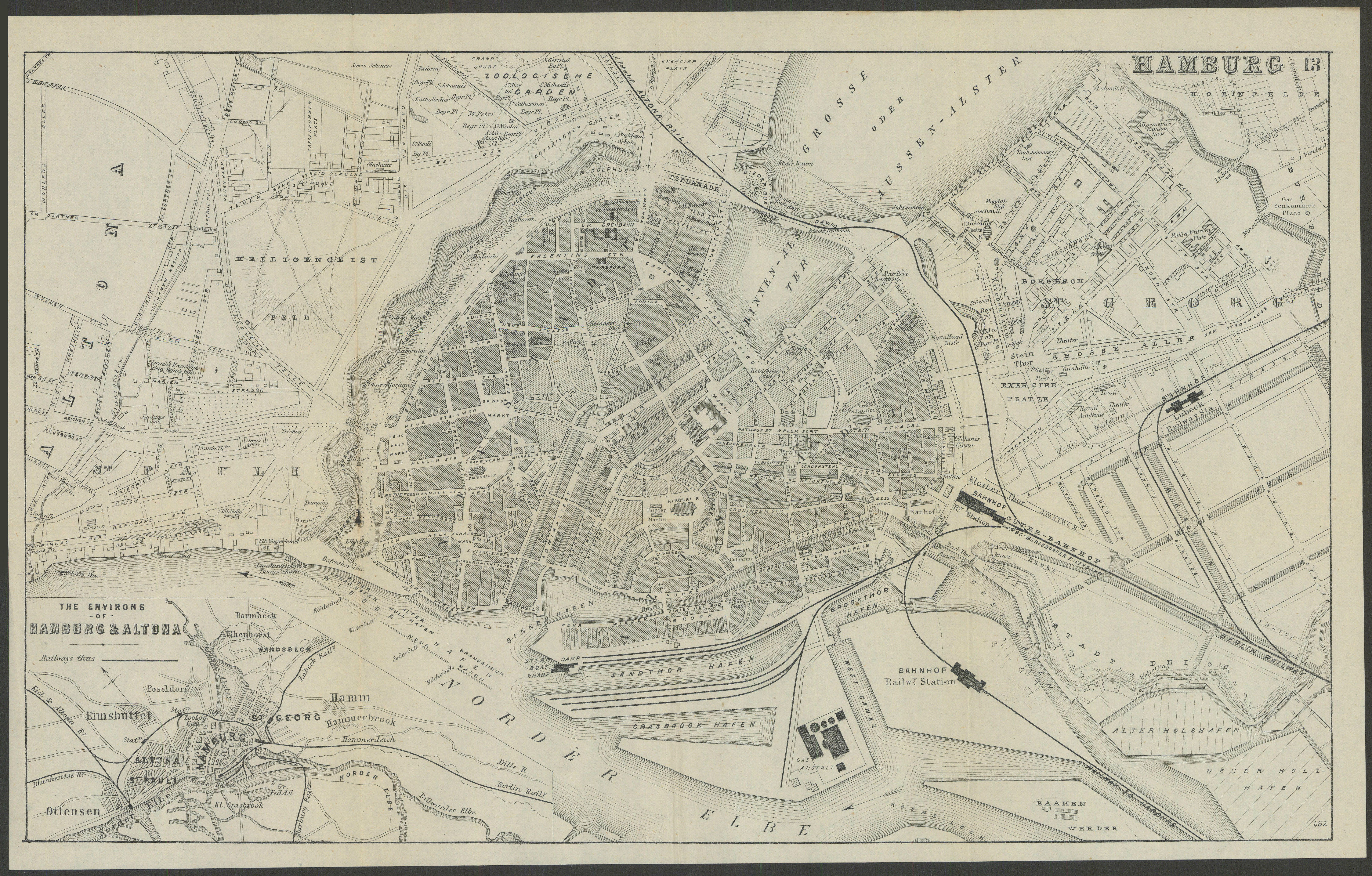 Associate Product GERMANY. Hamburg. town city plan; Altona, area 1882 old antique map chart