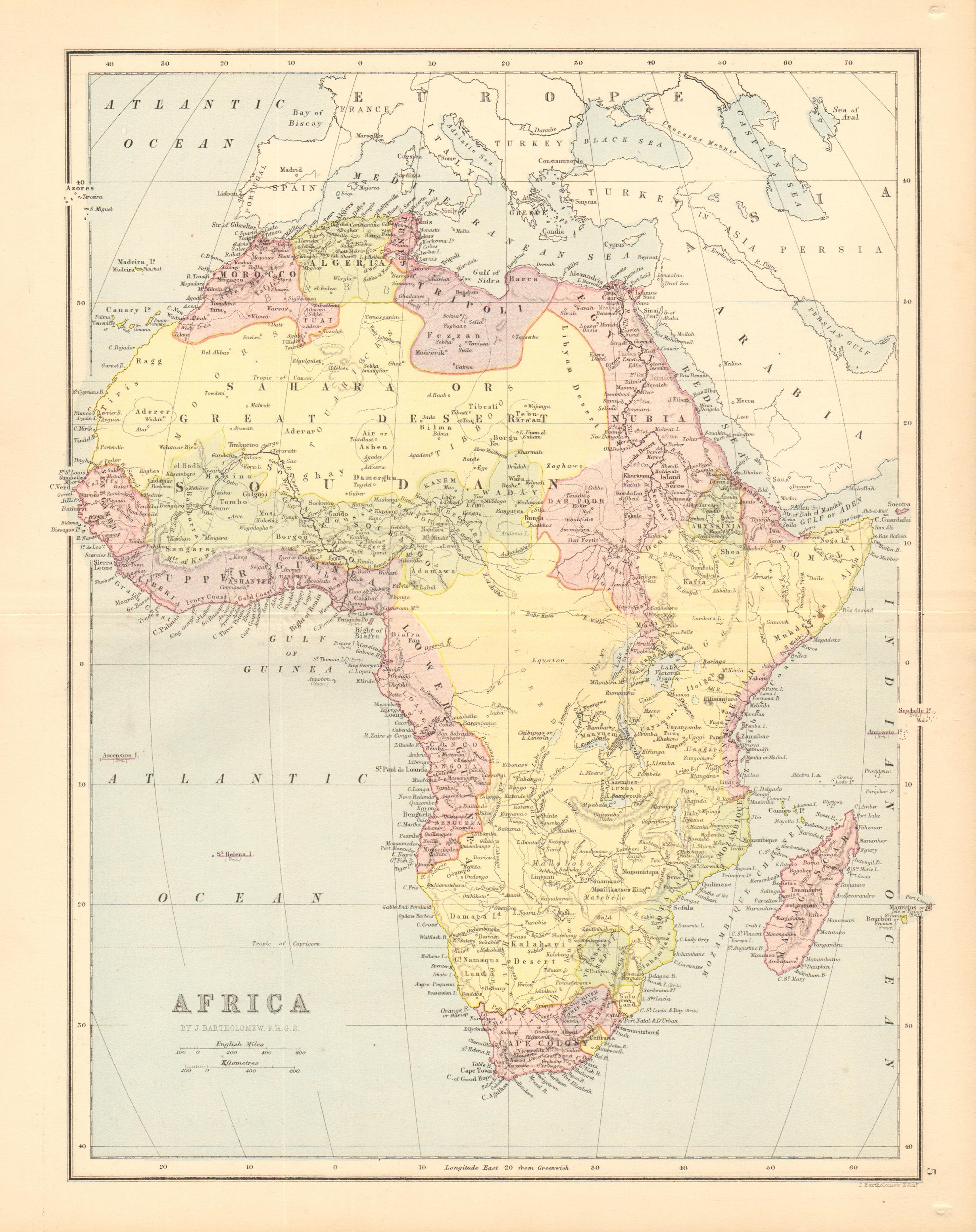 Associate Product AFRICA. Pre 'Scramble for Africa'. BARTHOLOMEW 1876 old antique map plan chart