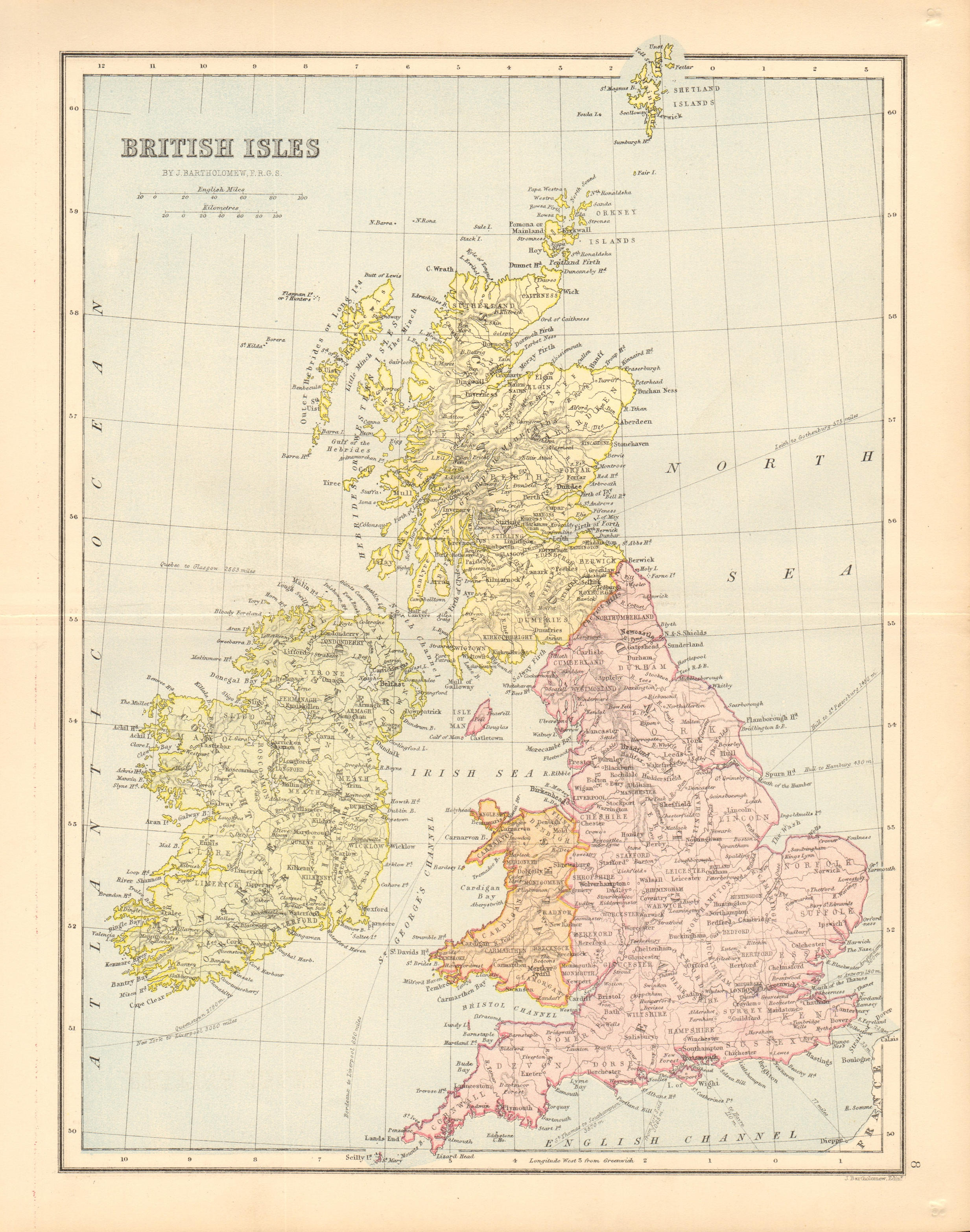 Associate Product BRITISH ISLES. England Ireland Scotland Wales. BARTHOLOMEW 1876 old map