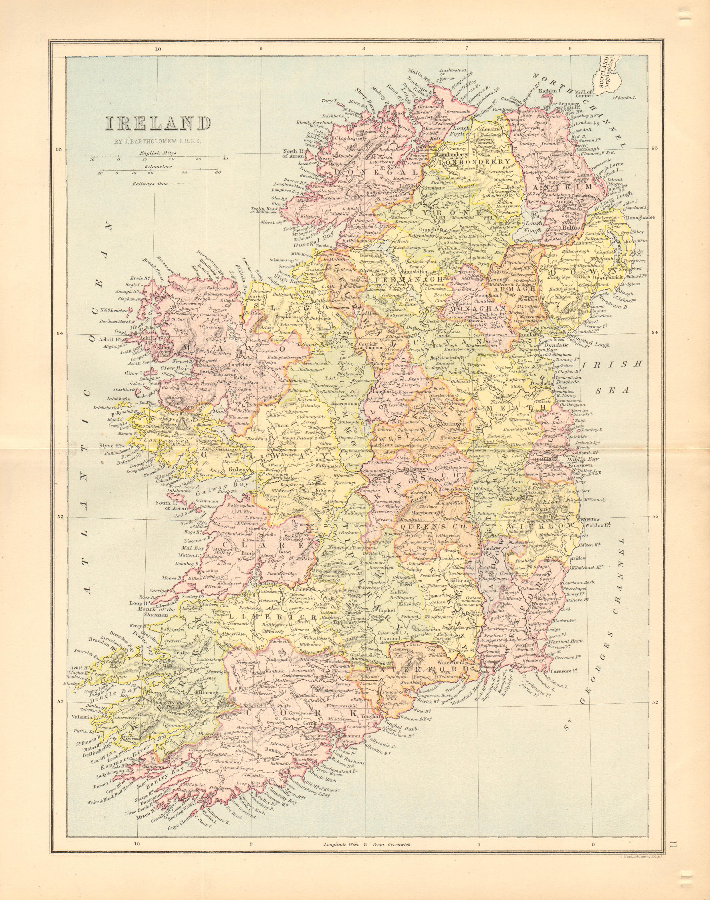 Associate Product IRELAND. Pre-partition. Counties. Railways. BARTHOLOMEW 1876 old antique map