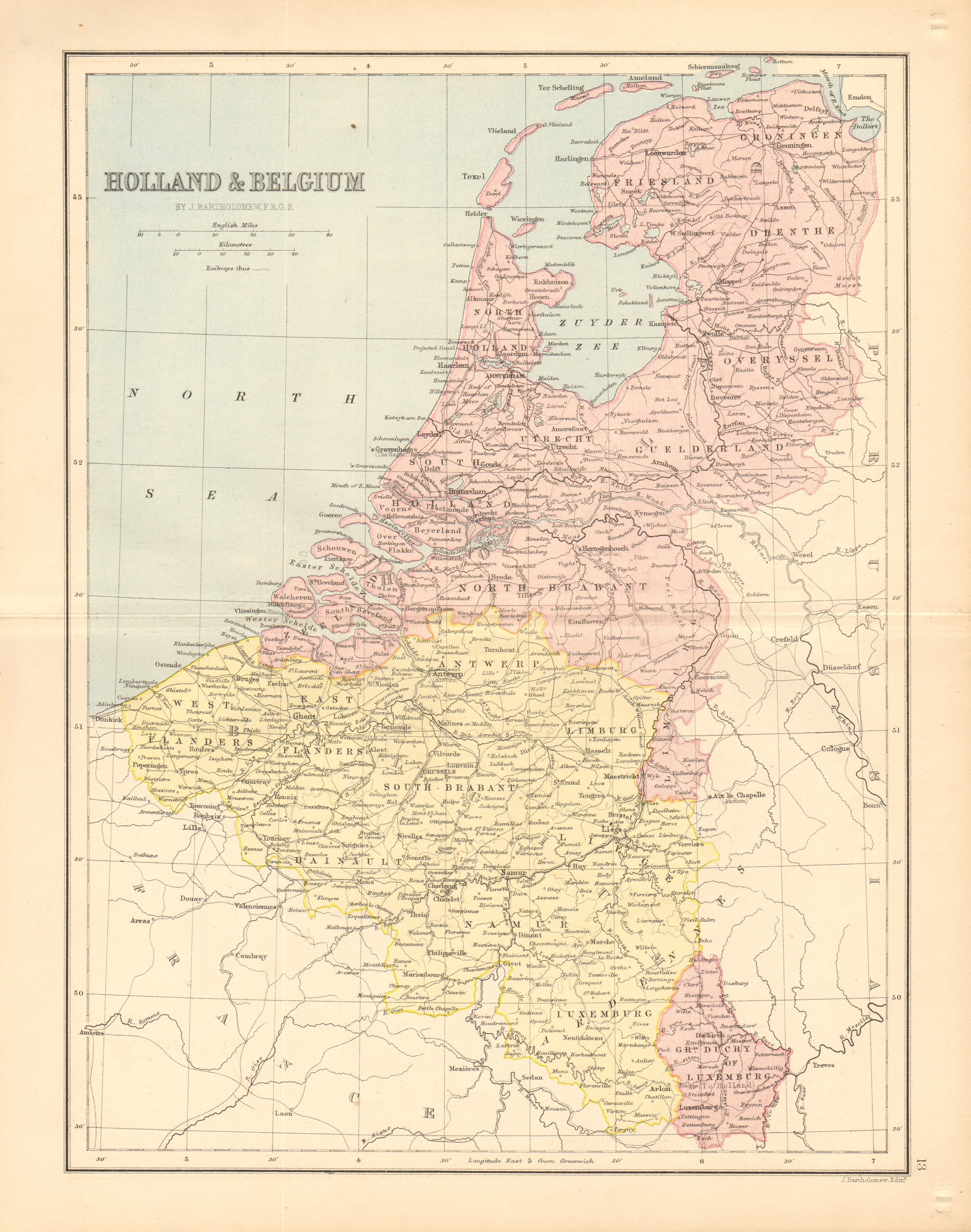 Associate Product BENELUX. 'Holland & Belgium'. Luxembourg. BARTHOLOMEW 1876 old antique map