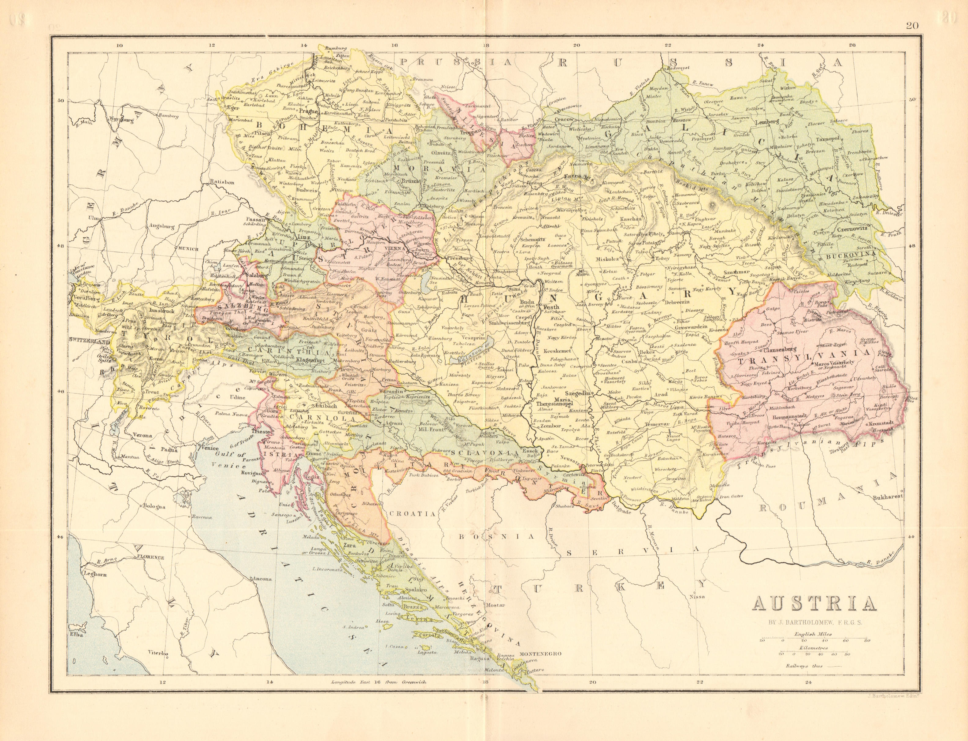 Associate Product AUSTRIA-HUNGARY. Railways. Tyrol Dalmatia Istria &c. BARTHOLOMEW 1876 old map