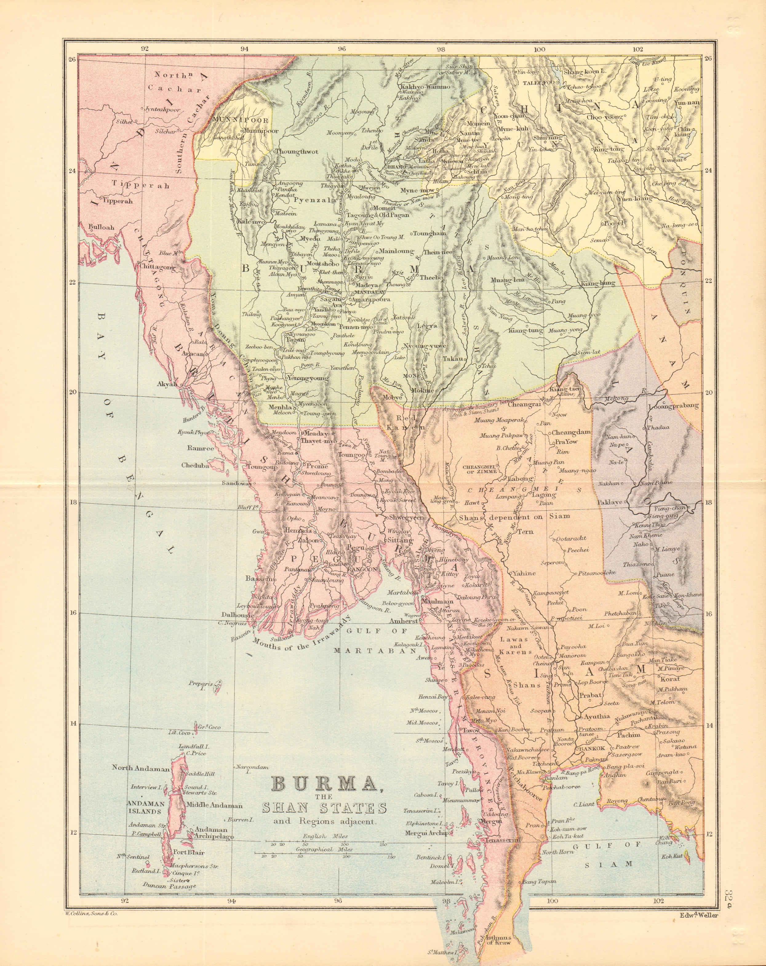 Associate Product INDOCHINA. 'Burma [&] the Shan States' Manipoor Siam Chang Mai Bangkok 1876 map