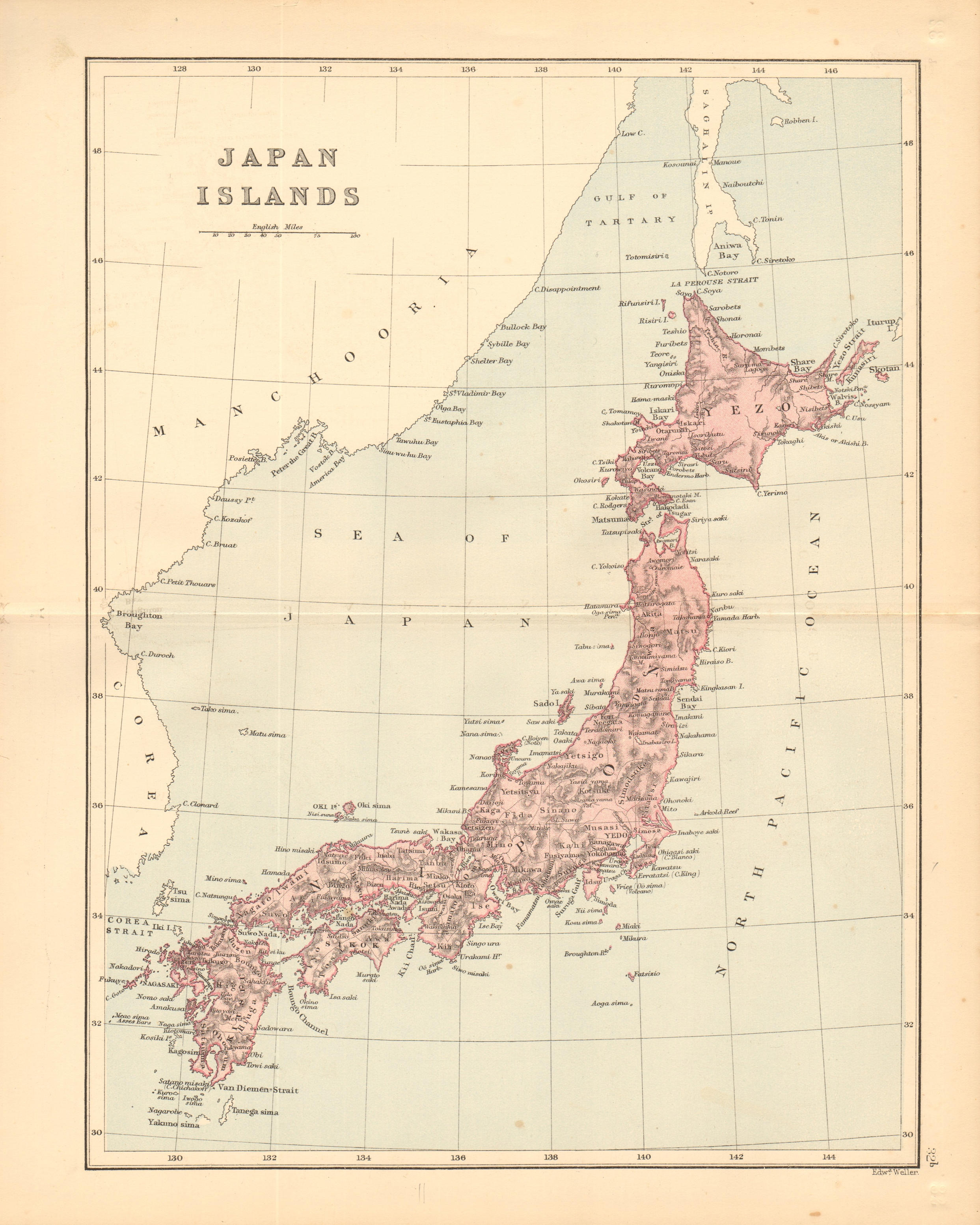 'Japan Islands'. Yedo (Tokyo) Nippon Yezo. BARTHOLOMEW 1876 old antique map
