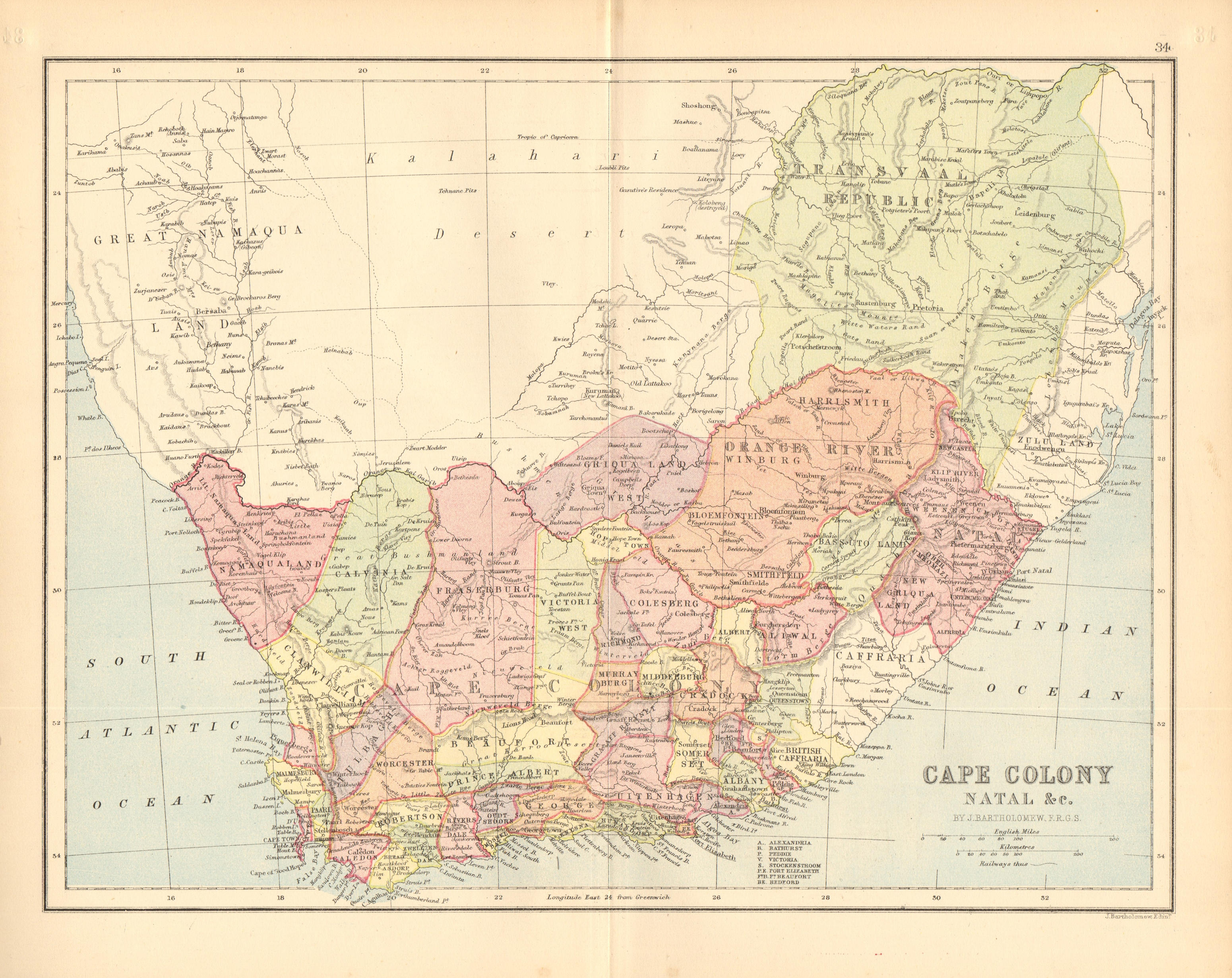 Associate Product SOUTH AFRICA. 'Cape Colony Natal &c.'. Excludes Caffraria & Zulu land 1876 map