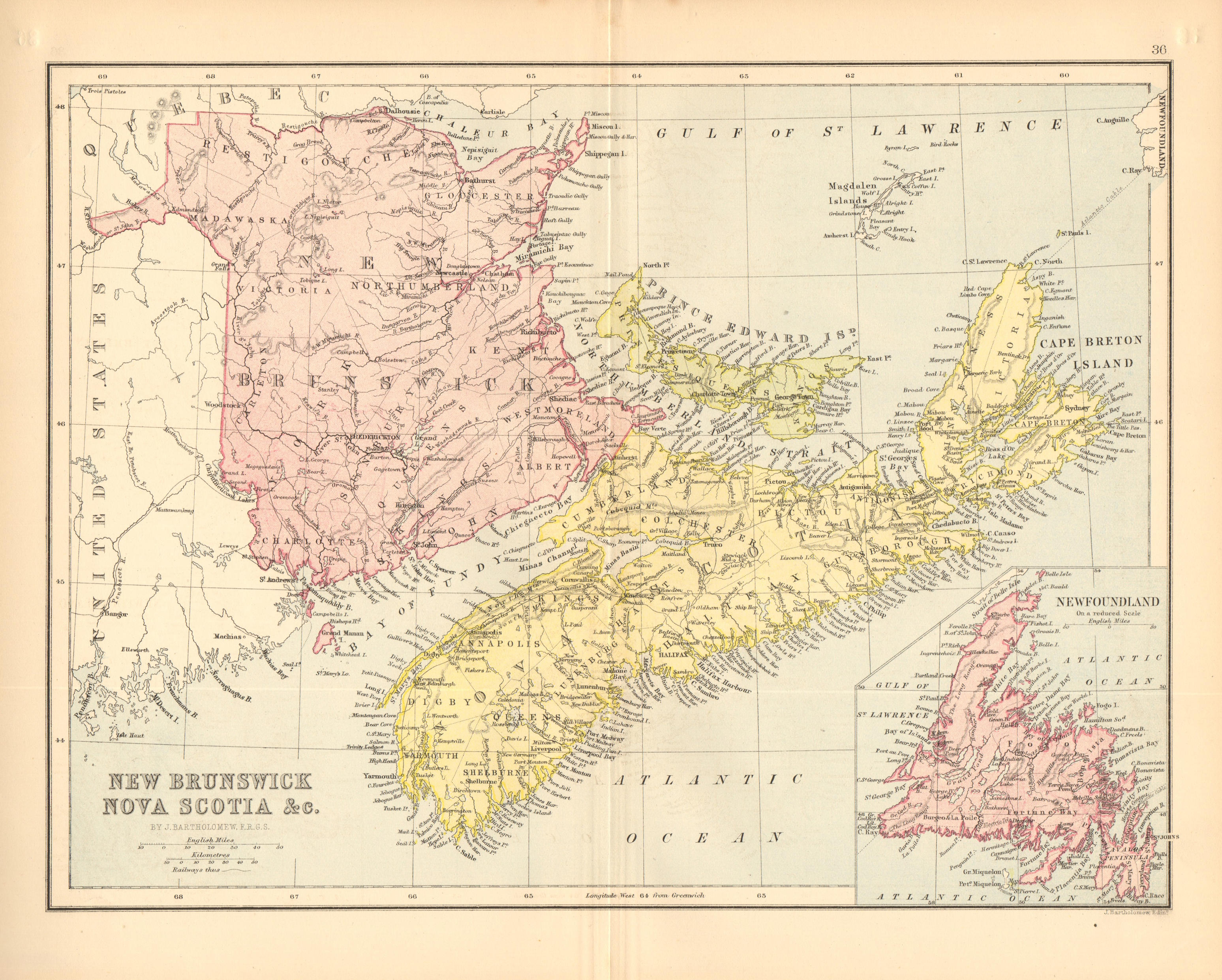 Associate Product CANADA MARITIME PROVINCES. New Brunswick Nova Scotia Newfoundland PEI 1876 map