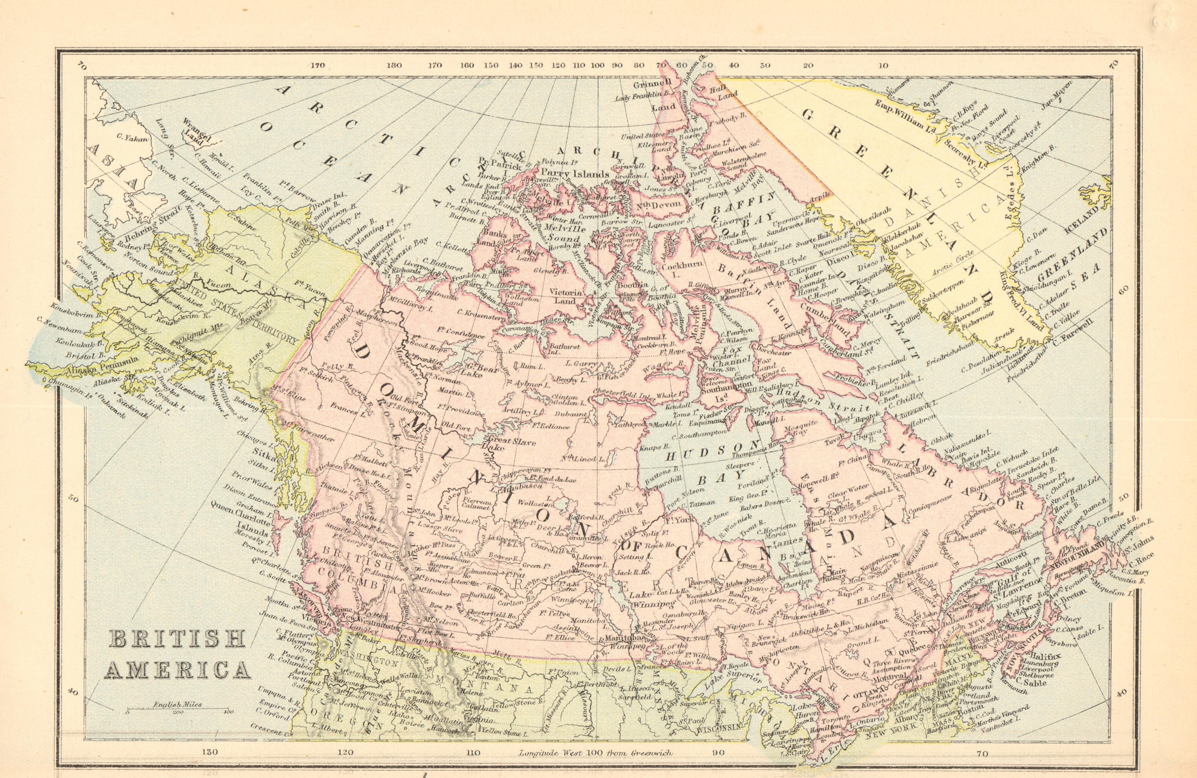 Associate Product BRITISH AMERICA. Dominion of Canada.Shows part of Greenland as British 1876 map