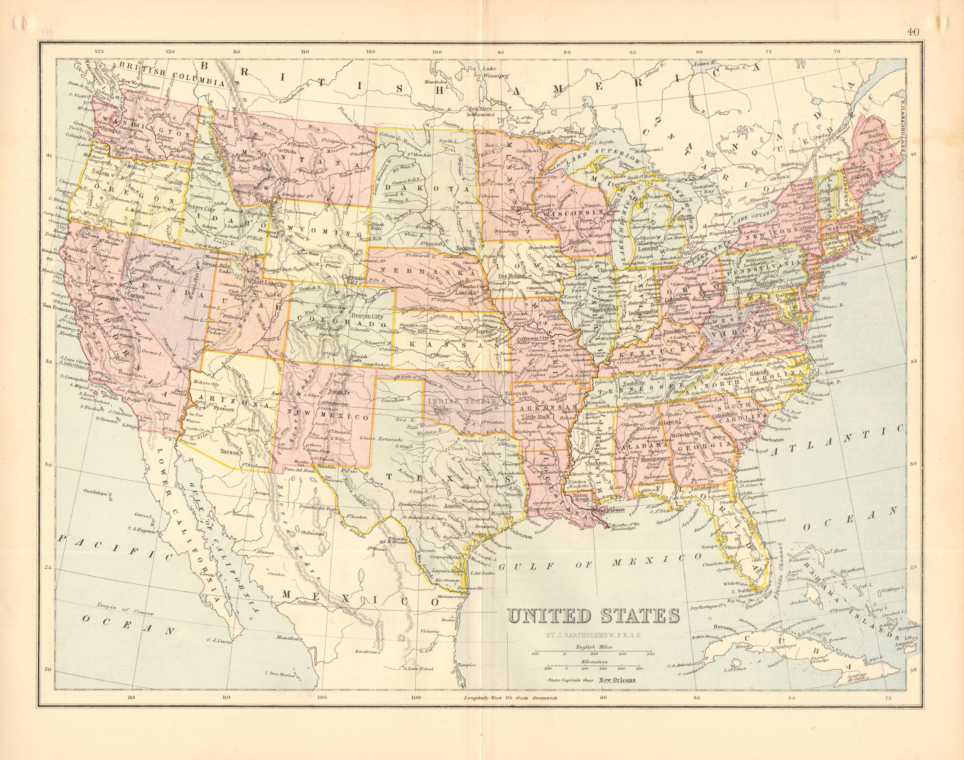 Associate Product USA. 'United States'. Indian territory. Combined Dakota. BARTHOLOMEW 1876 map