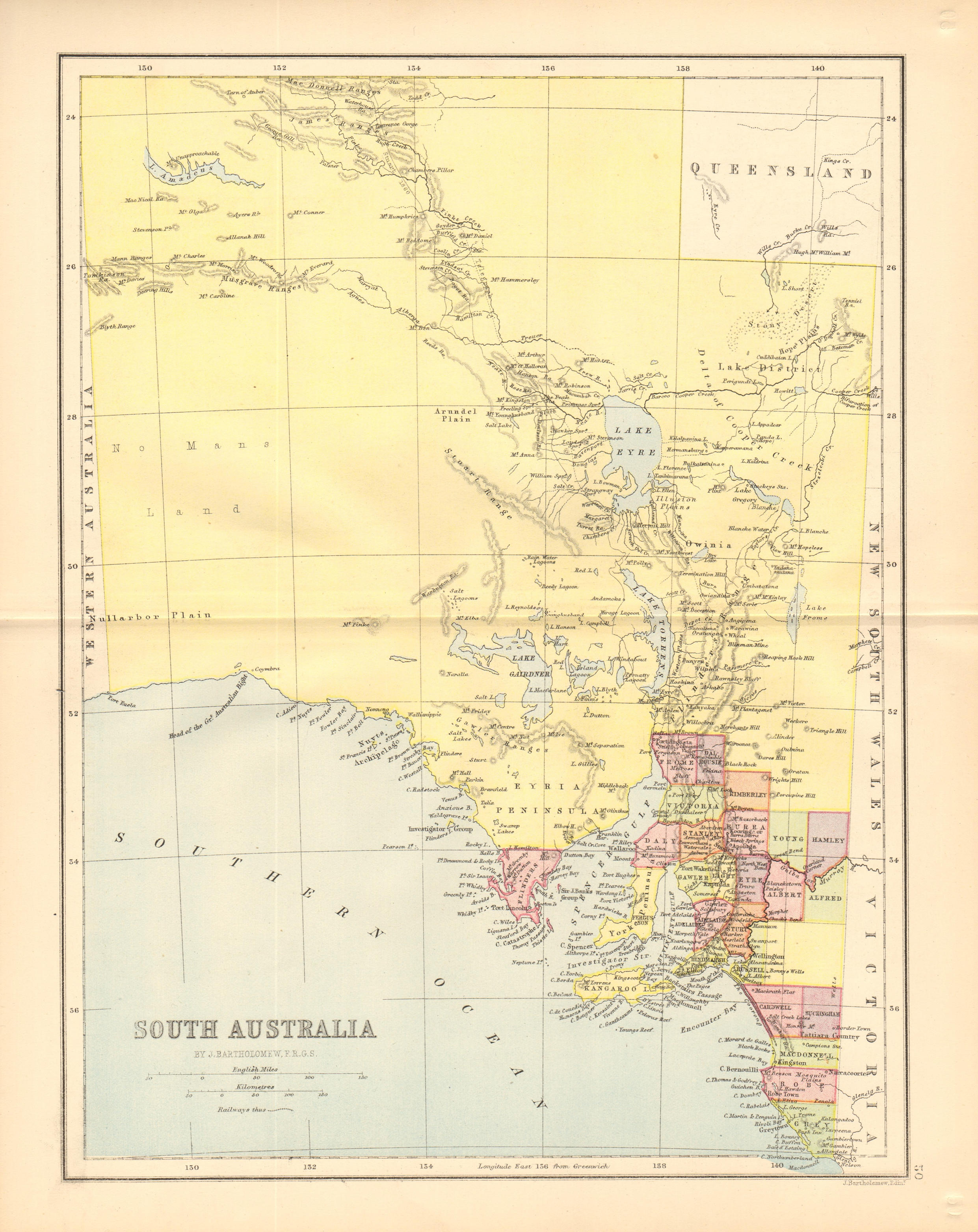 Associate Product SOUTH AUSTRALIA. State map shows 24 counties. Railways. Adelaide 1876 old