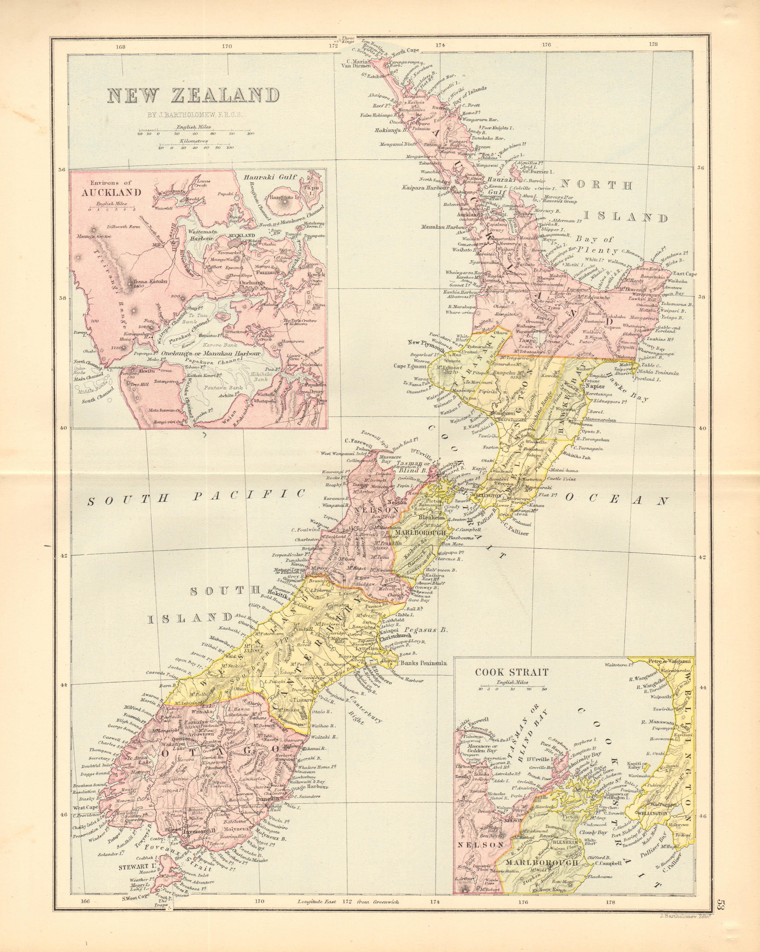 Associate Product NEW ZEALAND. Showing 1870 provinces. Auckland environs. BARTHOLOMEW 1876 map