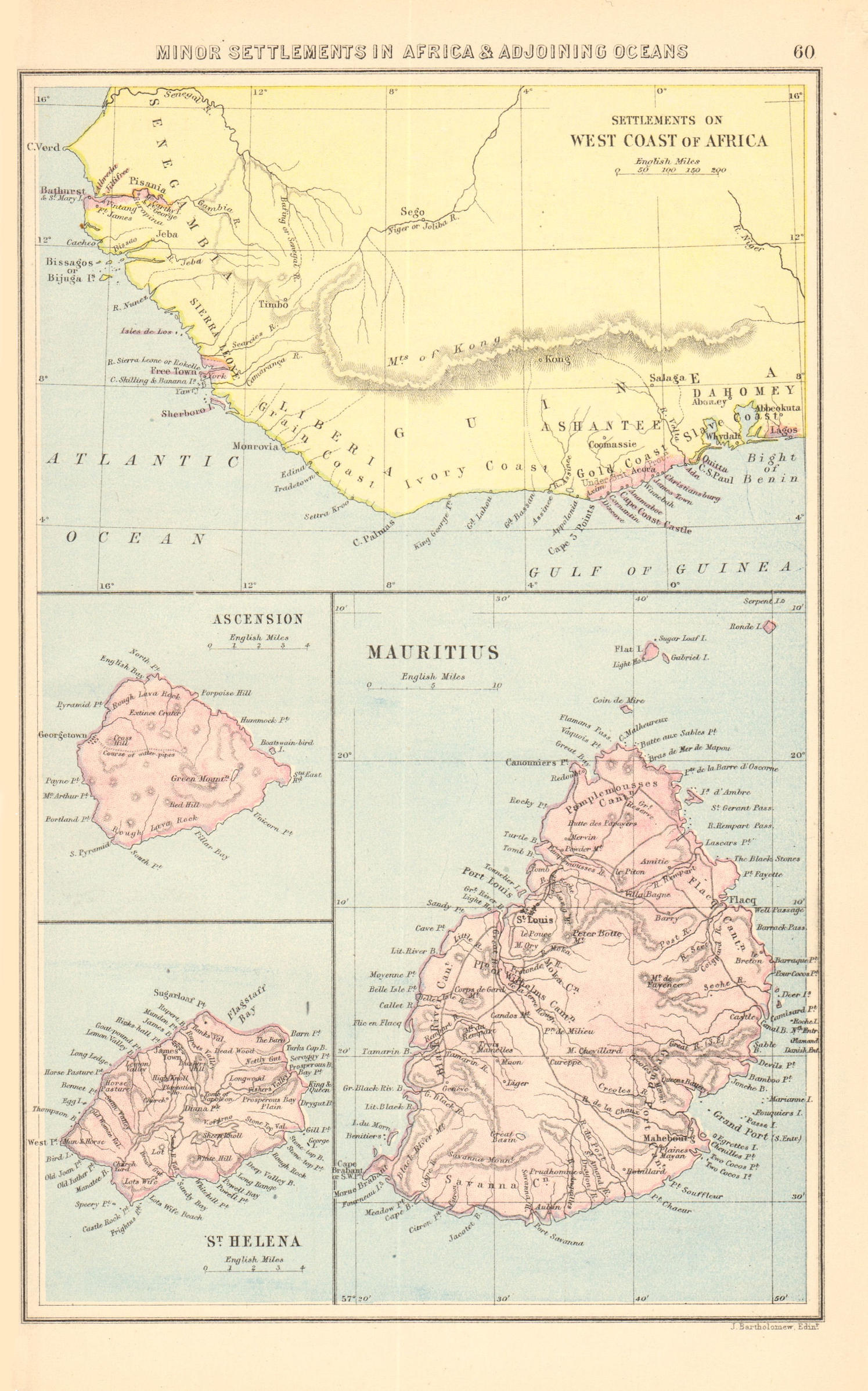 Associate Product BRITISH AFRICAN COLONIES. West Africa Ascension St. Helena Mauritius 1876 map
