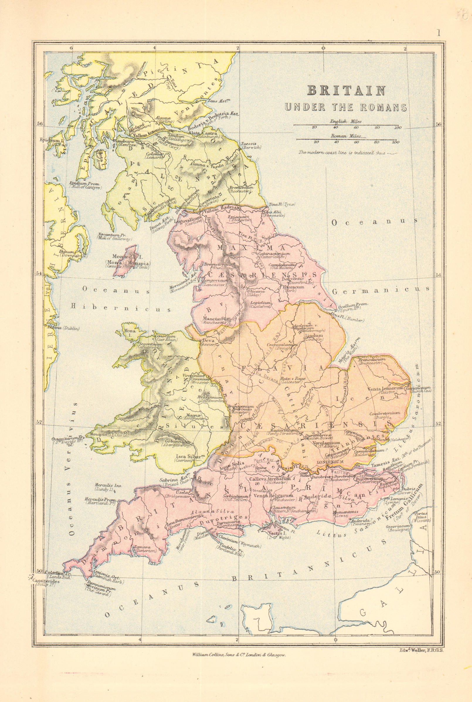 Associate Product ROMAN BRITAIN Provinces Valentia britannia Prima Secunda Flavia Caesar 1876 map