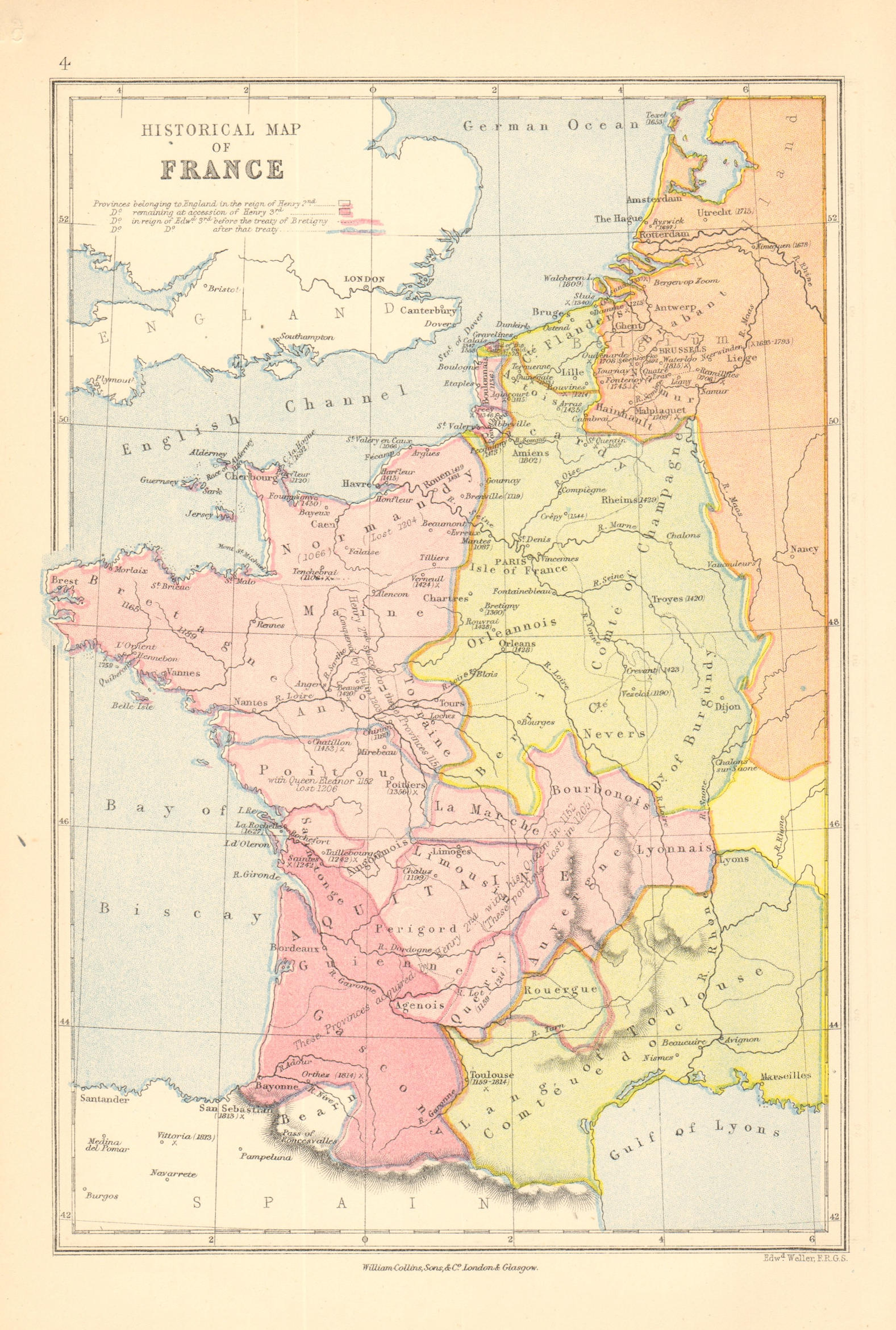 Associate Product FRANCE HISTORICAL. English territories under Henry II III Edward III 1876 map