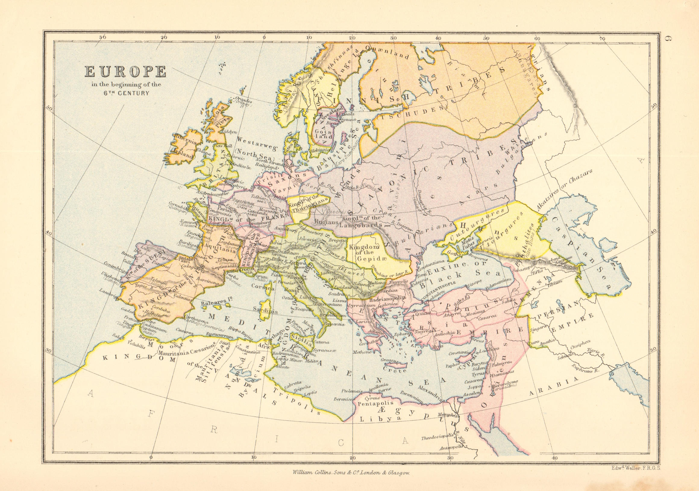 Associate Product 'Europe in the beginning of the 6th Century'. BARTHOLOMEW 1876 old antique map