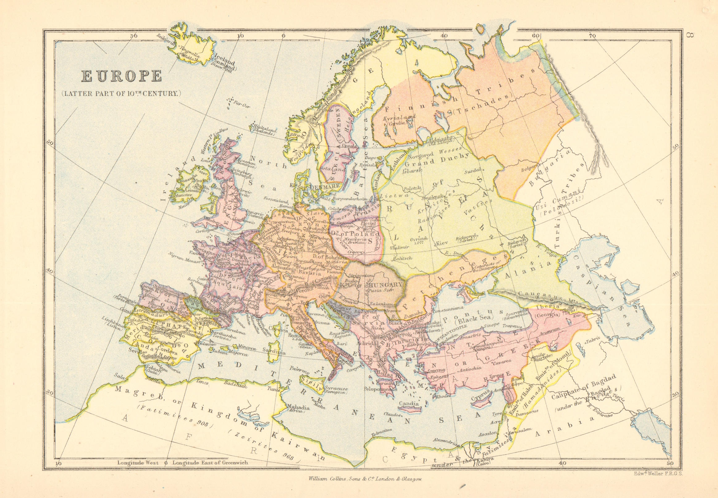 Associate Product 'Europe (Latter part of 10th Century)'. BARTHOLOMEW 1876 old antique map chart