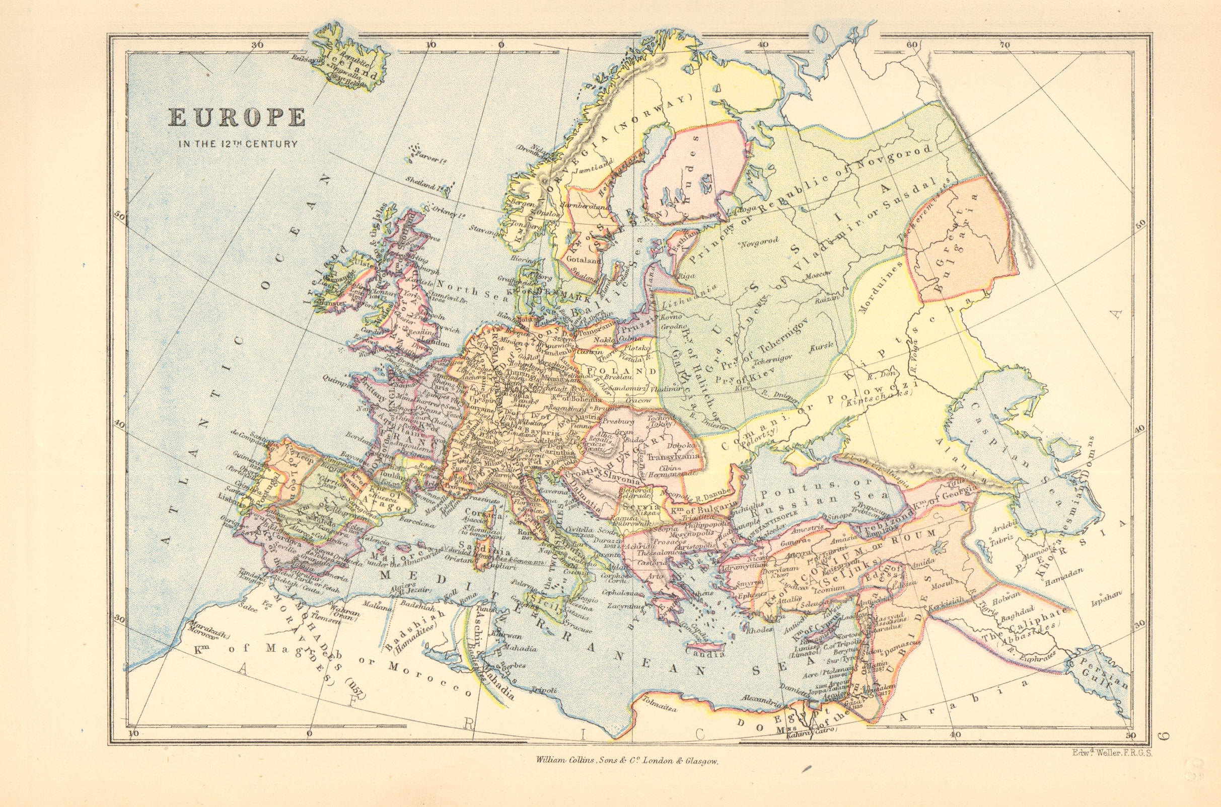 Associate Product 'Europe in the 12th Century'. BARTHOLOMEW 1876 old antique map plan chart