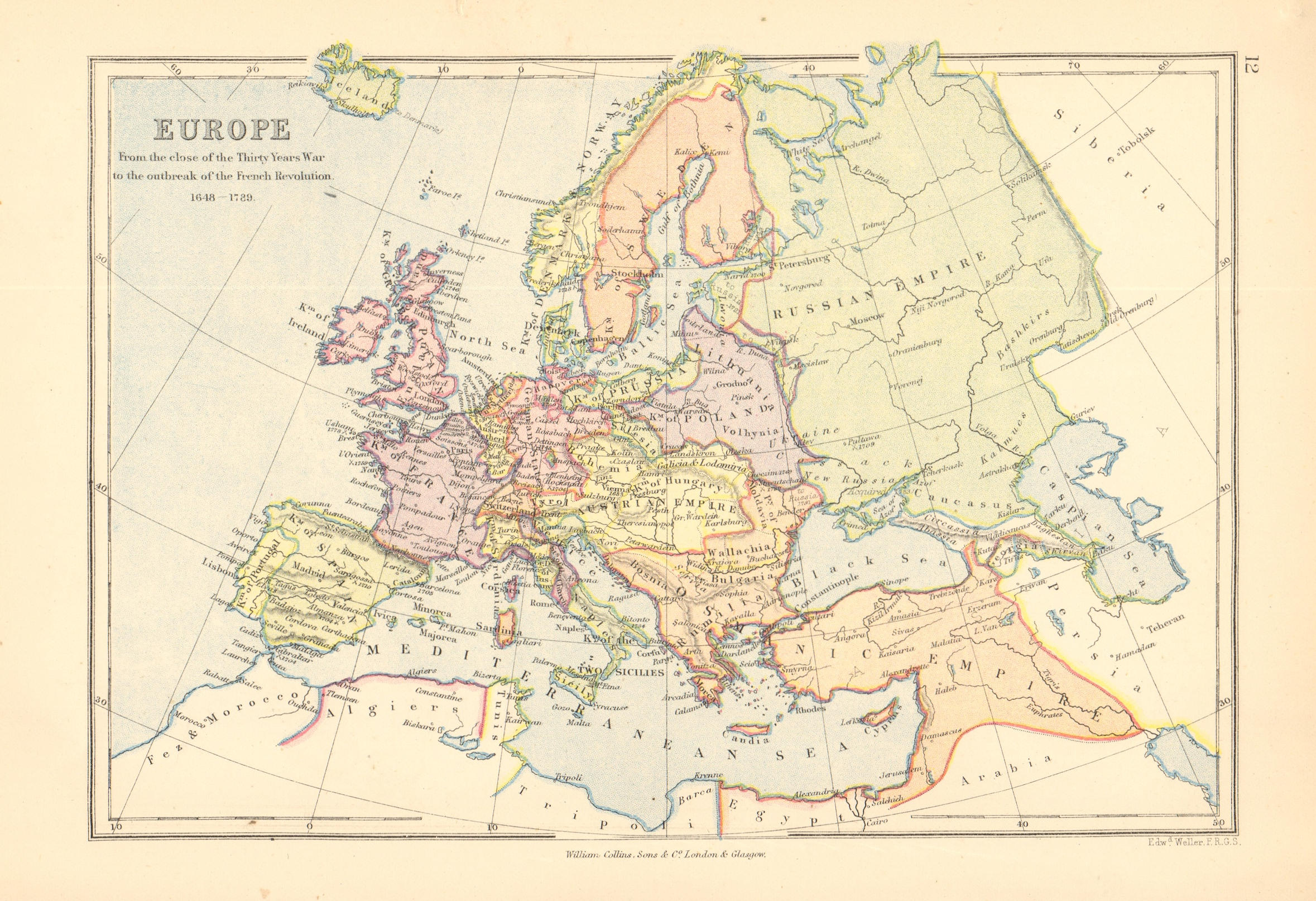 Associate Product EUROPE 1648-1789. End of the Thirty years war to the French Revolution 1876 map