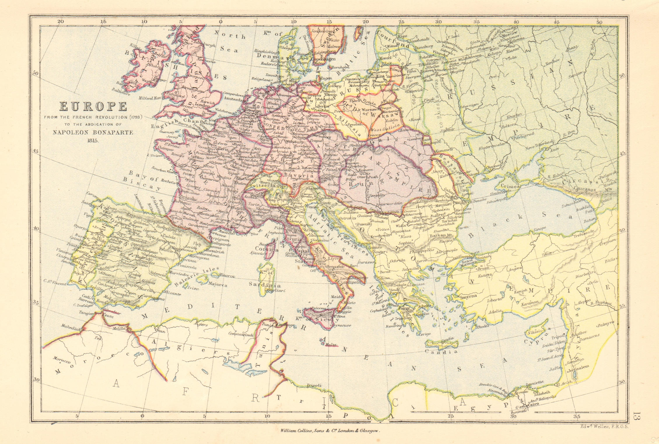 Associate Product NAPOLEONIC EUROPE. French Revolution 1793- Bonaparte's abdication 1815 1876 map