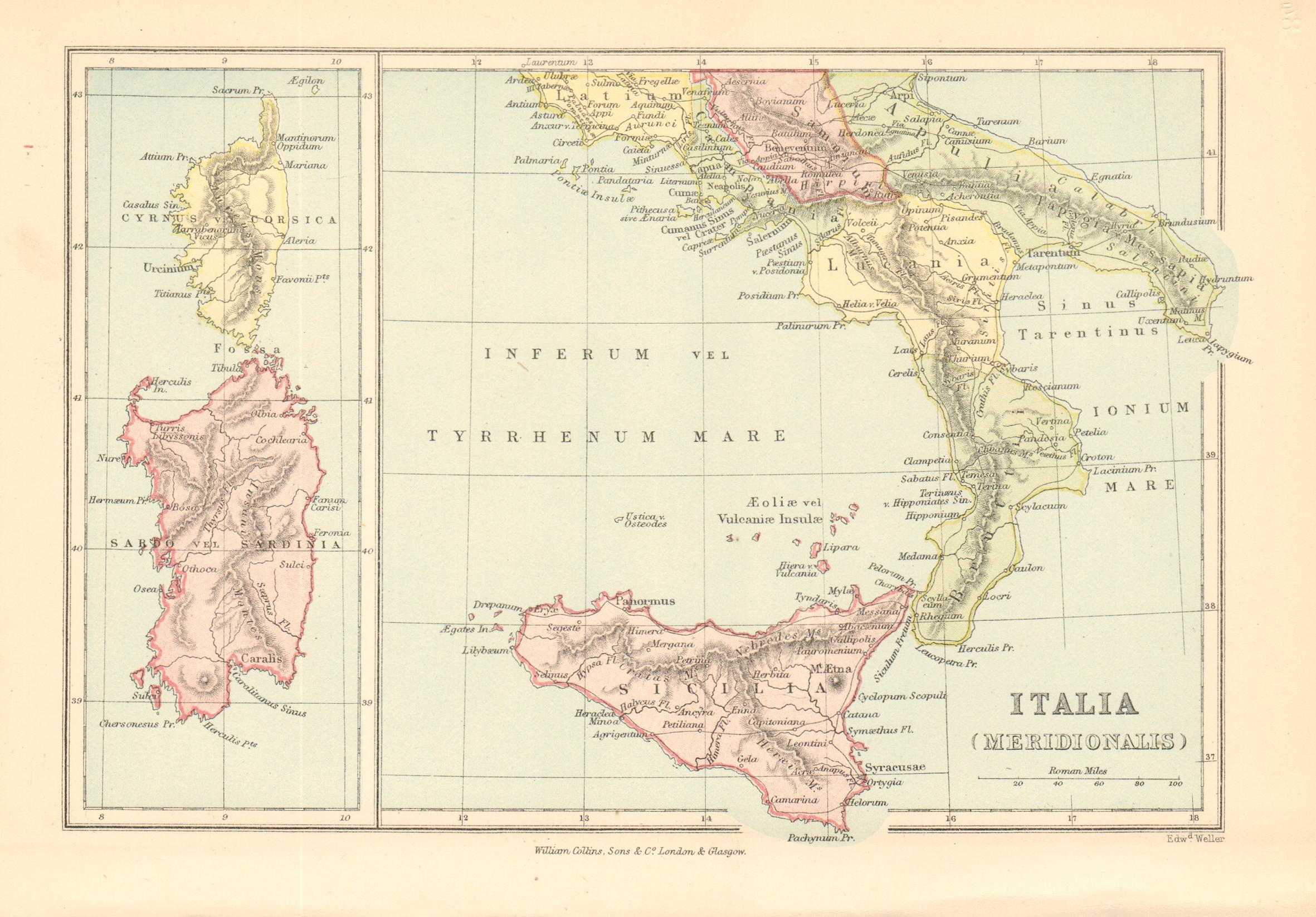 Associate Product ROMAN ITALY SOUTH 'Italia Meridionalis'. Sardo/Sardinia Cyrnus/Corsica 1876 map