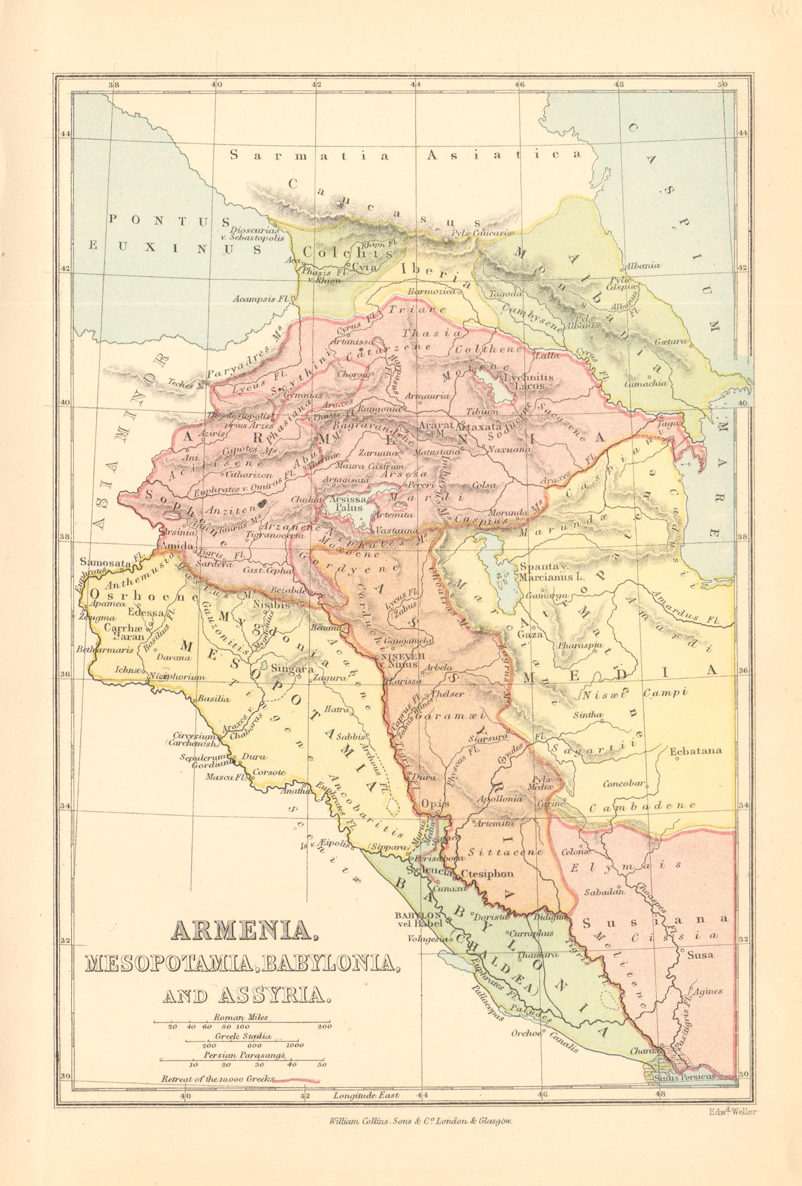 Associate Product ANCIENT PERSIAN EMPIRE. Shows retreat of 10,000 Greeks. Cyrus Younger 1876 map