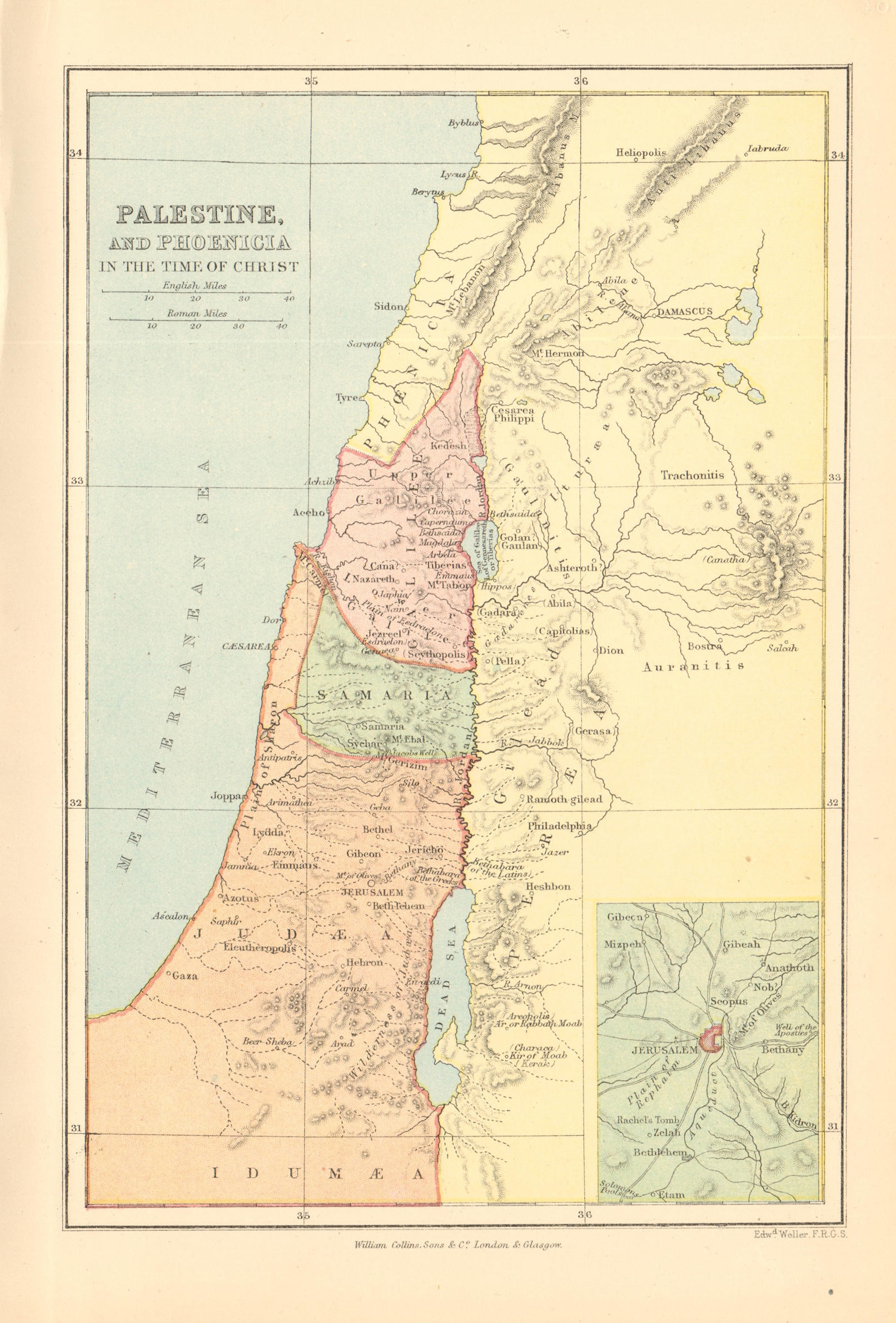Associate Product Palestine & Phoenicia in the time of Christ'. Judea Gallilee Samaria 1876 map