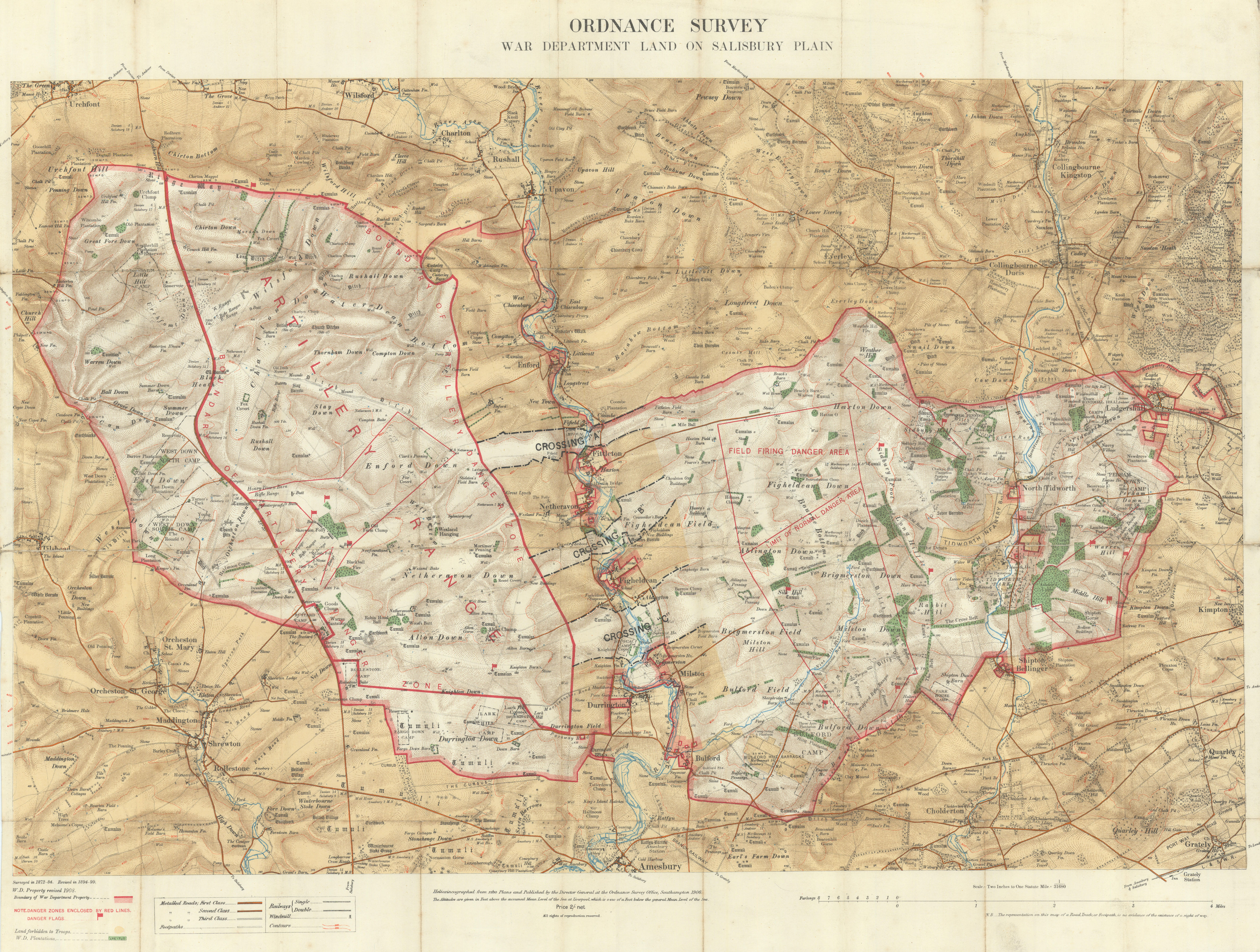Associate Product SALISBURY PLAIN War Department land. MOD Training area. Ordnance Survey 1908 map