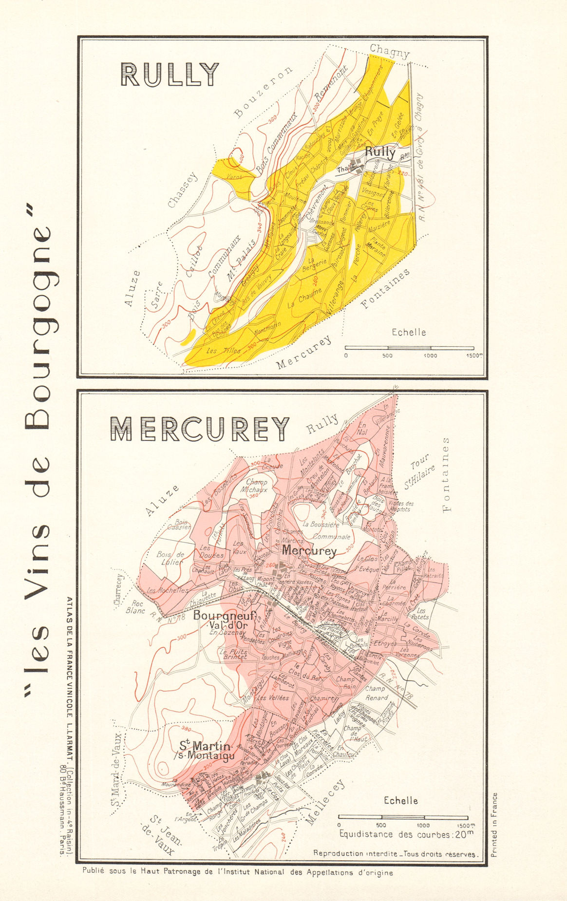 Associate Product BURGUNDY BOURGOGNE VINEYARD MAP Rully Mercurey AOC Côte Chalonnaise. LARMAT 1953