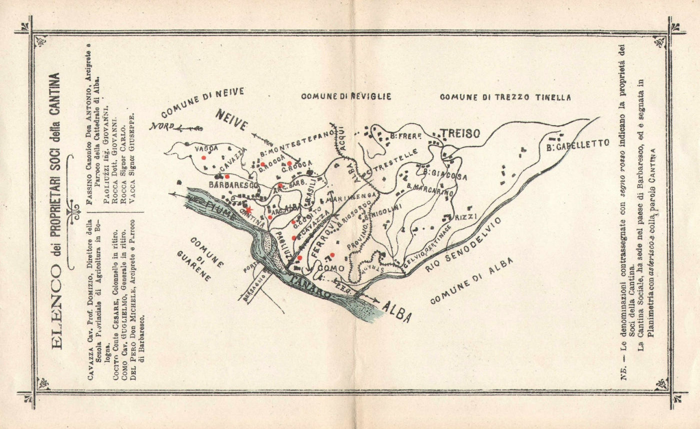 BARBARESCO wine map. Nebbiolo Cantina Sociale di Barbaresco Domizio CAVAZZA 1898