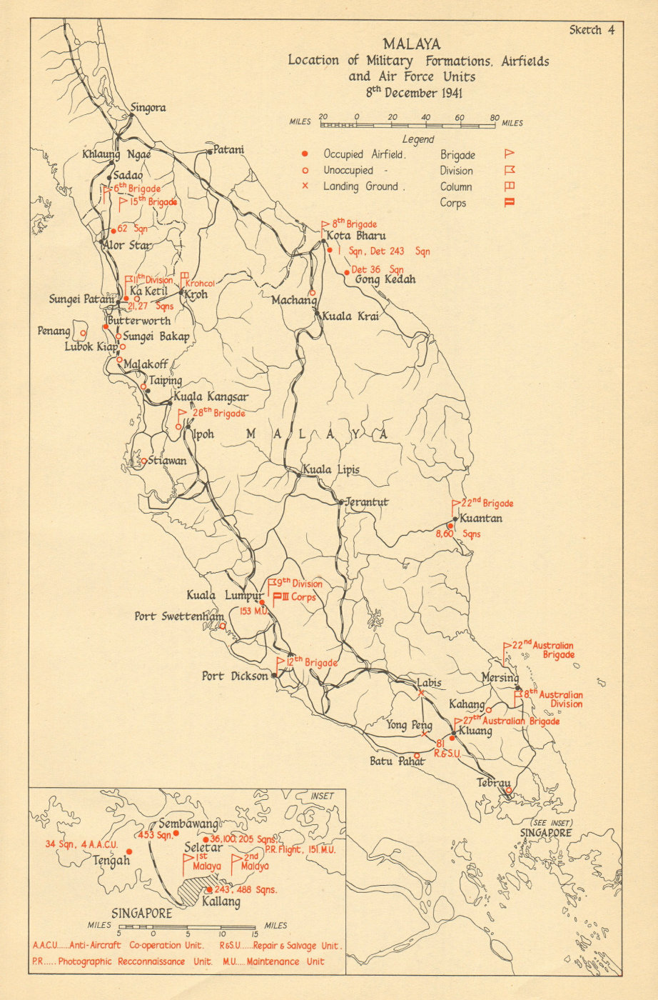 Associate Product Malaya & Singapore. Military deployment & airfields, 8th December 1941 1957 map