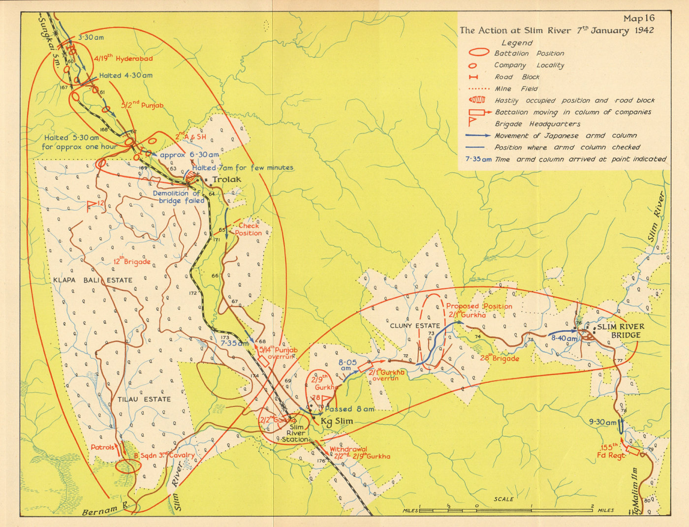 Associate Product Battle of Slim River, 7th January 1942. Japanese invasion of Malaya 1957 map