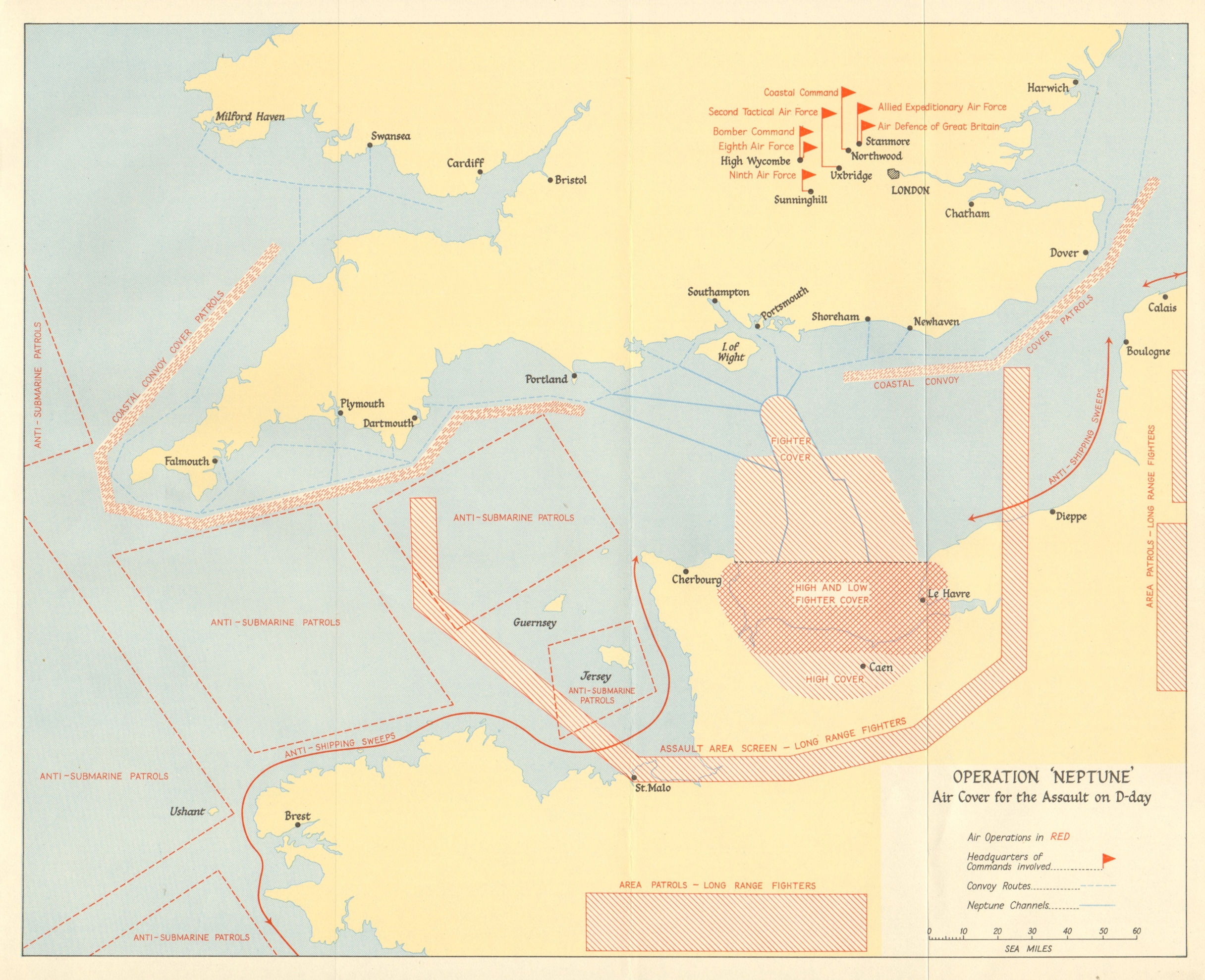 Operation Neptune 1944.  Air cover for the D-Day Normandy landings 1962 map