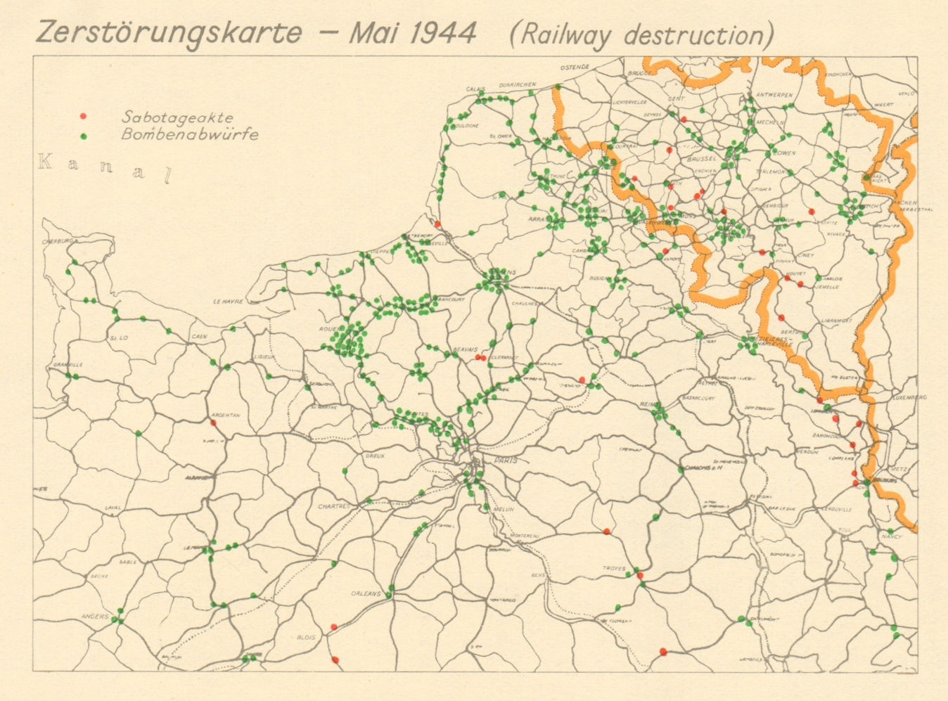 Associate Product Zerstörungskarte May 1944. France Belgium Railway Destruction. D-Day 1962 map