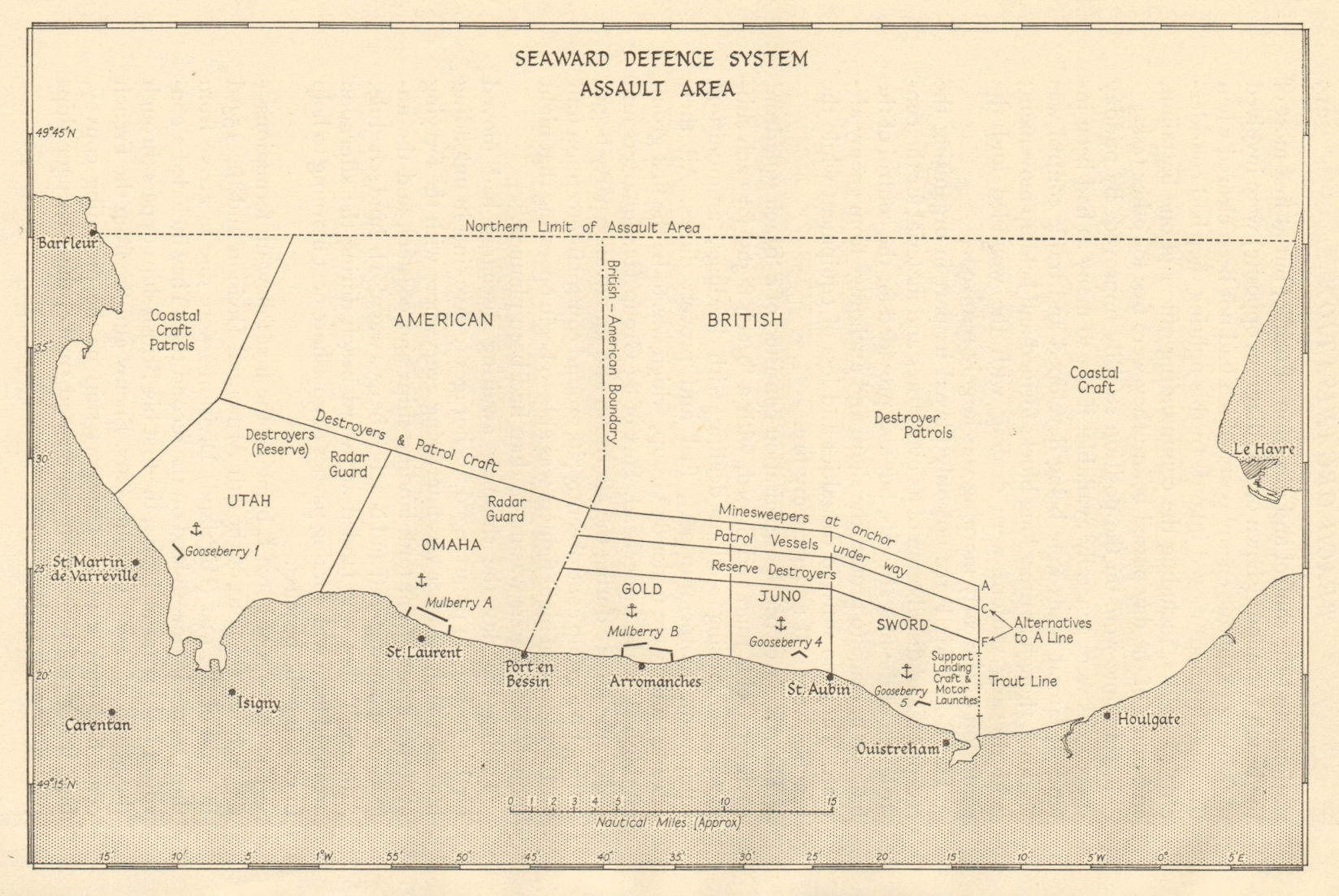 Associate Product D-Day June 1944 Seaward Defences Normandy landings assault area 1962 old map