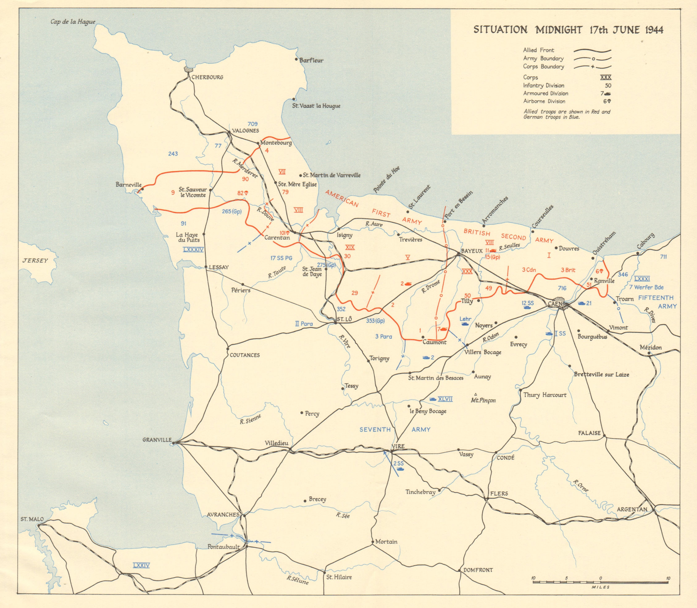 Associate Product Operation Overlord. Normandy landings. Situation midnight 17 June 1944 1962 map
