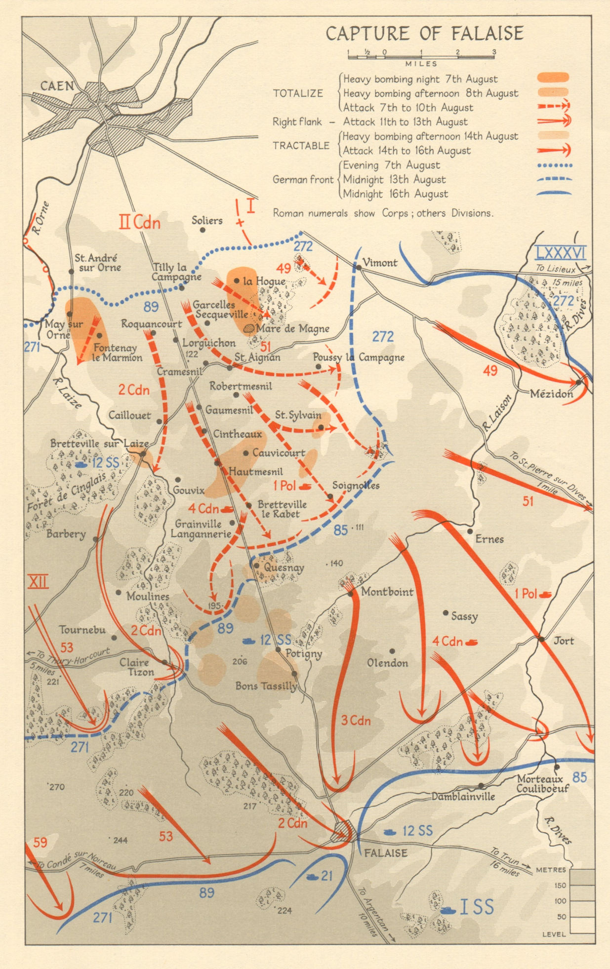 Associate Product Capture of Falaise pocket 7-16 August 1944 Normandy Operation Overlord  1962 map