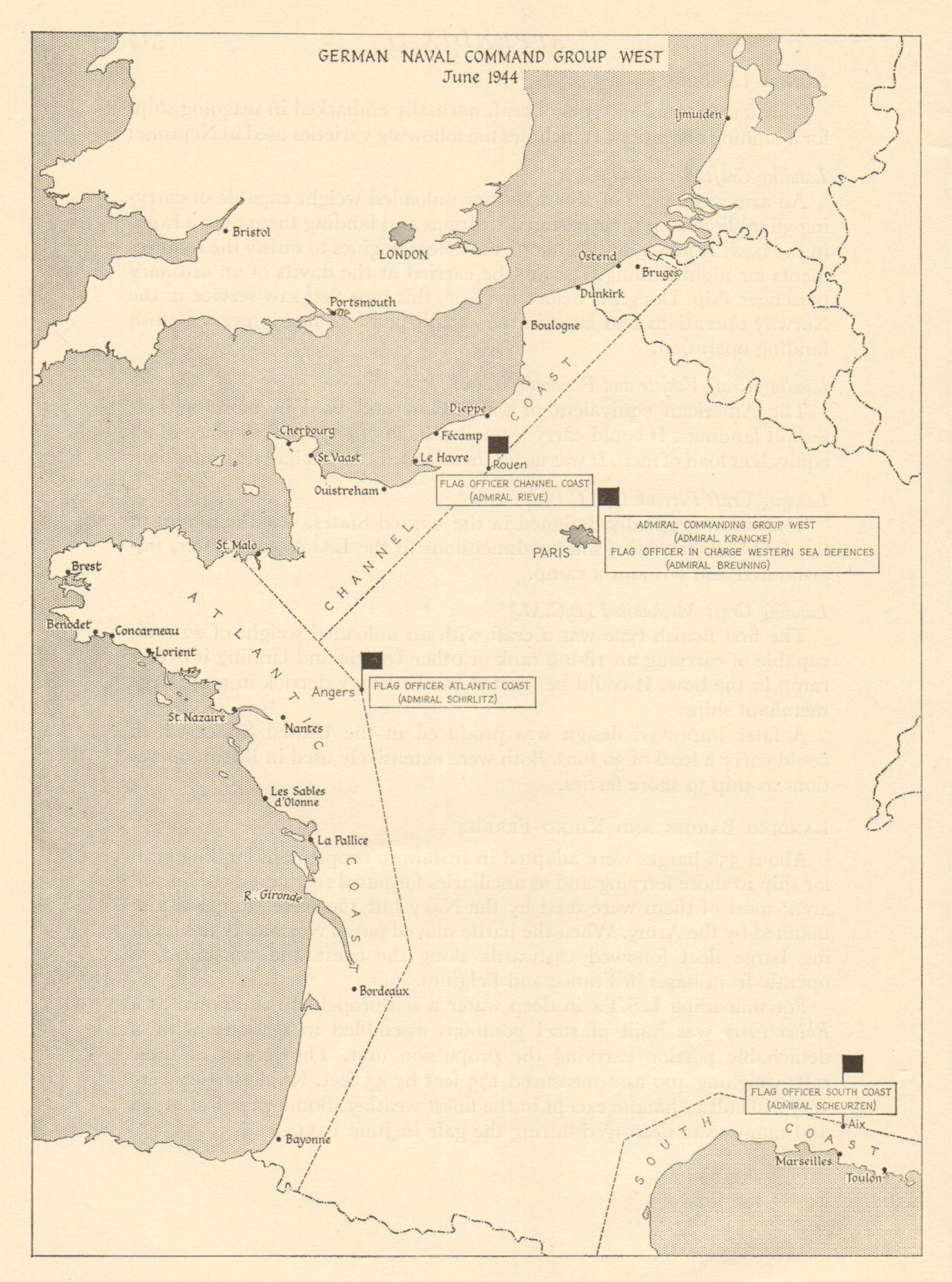 Associate Product German Naval Command Group West, June 1944. France. Operation Overlord 1962 map