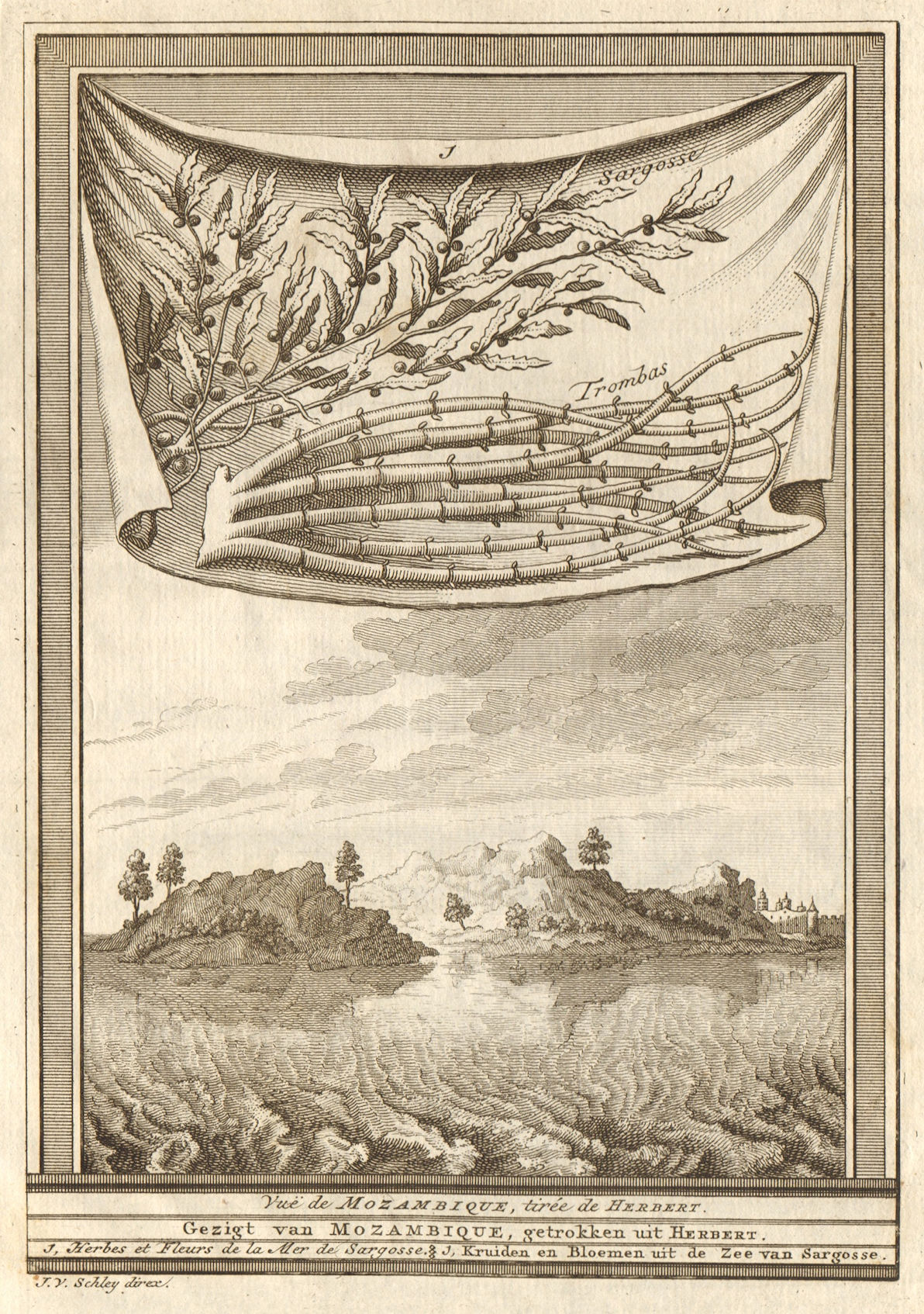 Associate Product 'Vue de Mozambique'. View of Mozambique island, from Herbert. SCHLEY 1747