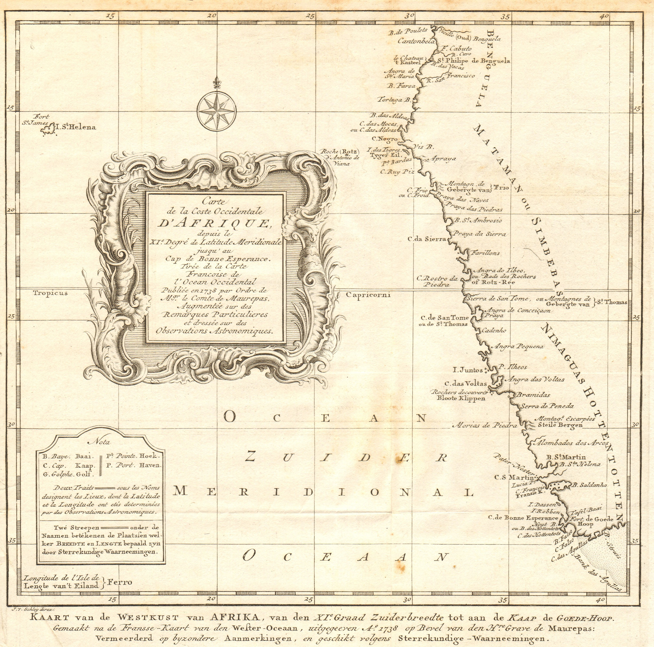 'Coste Occidentale d’Afrique'. Namibia South Africa BELLIN/SCHLEY 1747 old map