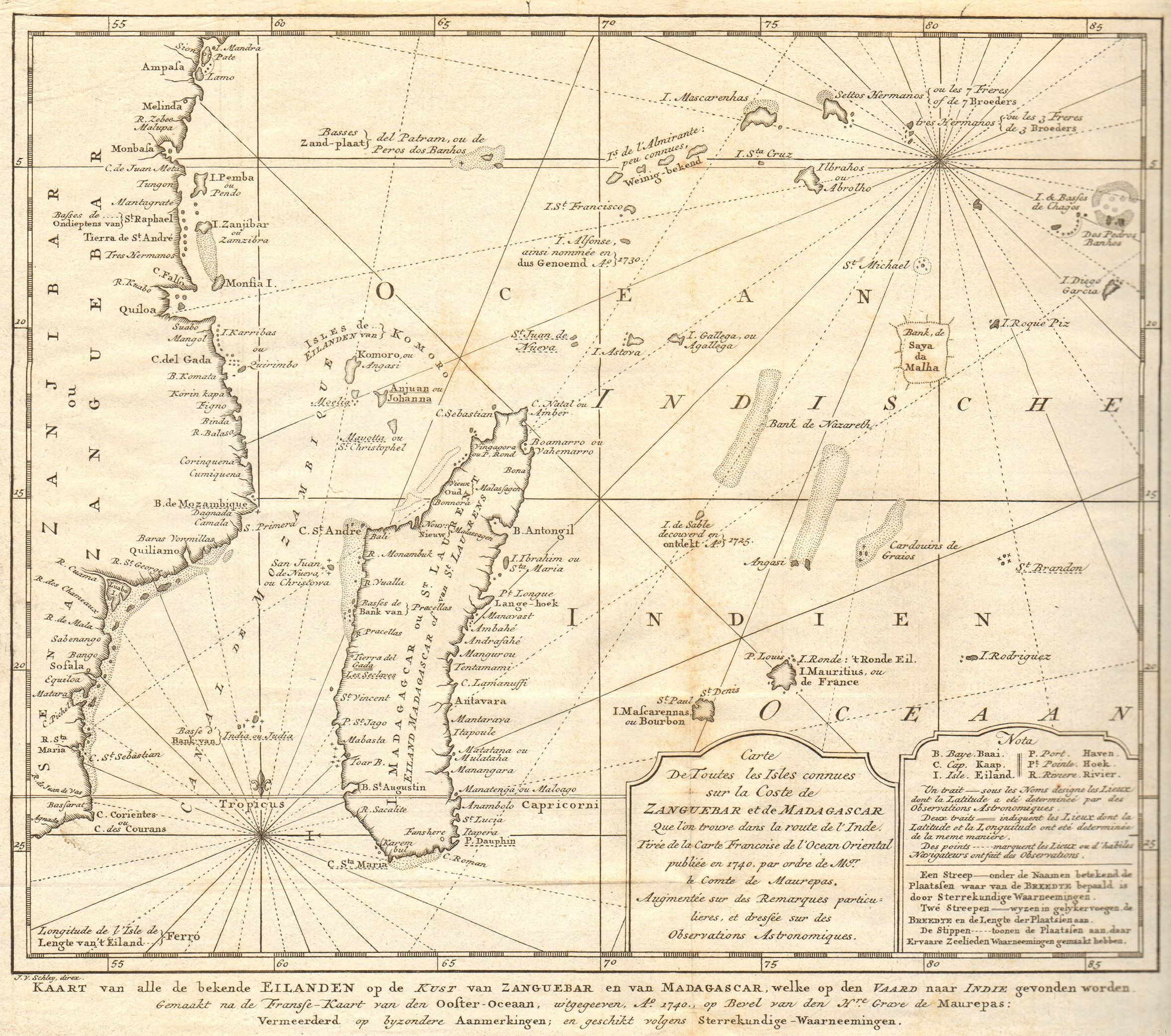 'Côte de Zanguébar & Madagescar' Indian Ocean East Africa BELLIN/SCHLEY 1747 map