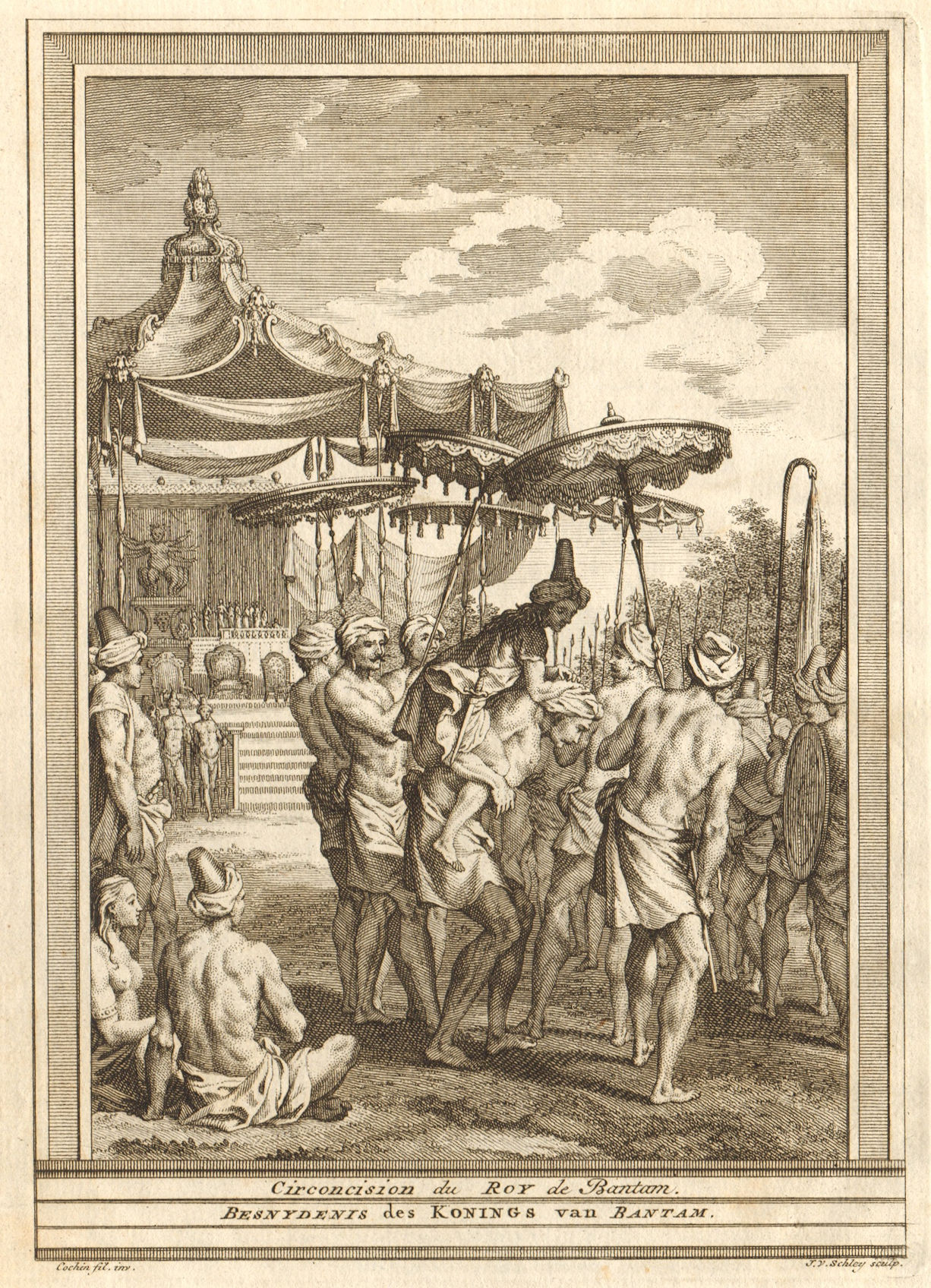 Circumcision of the King or Sultan of Banten (Bantam), Java. SCHLEY 1747 print