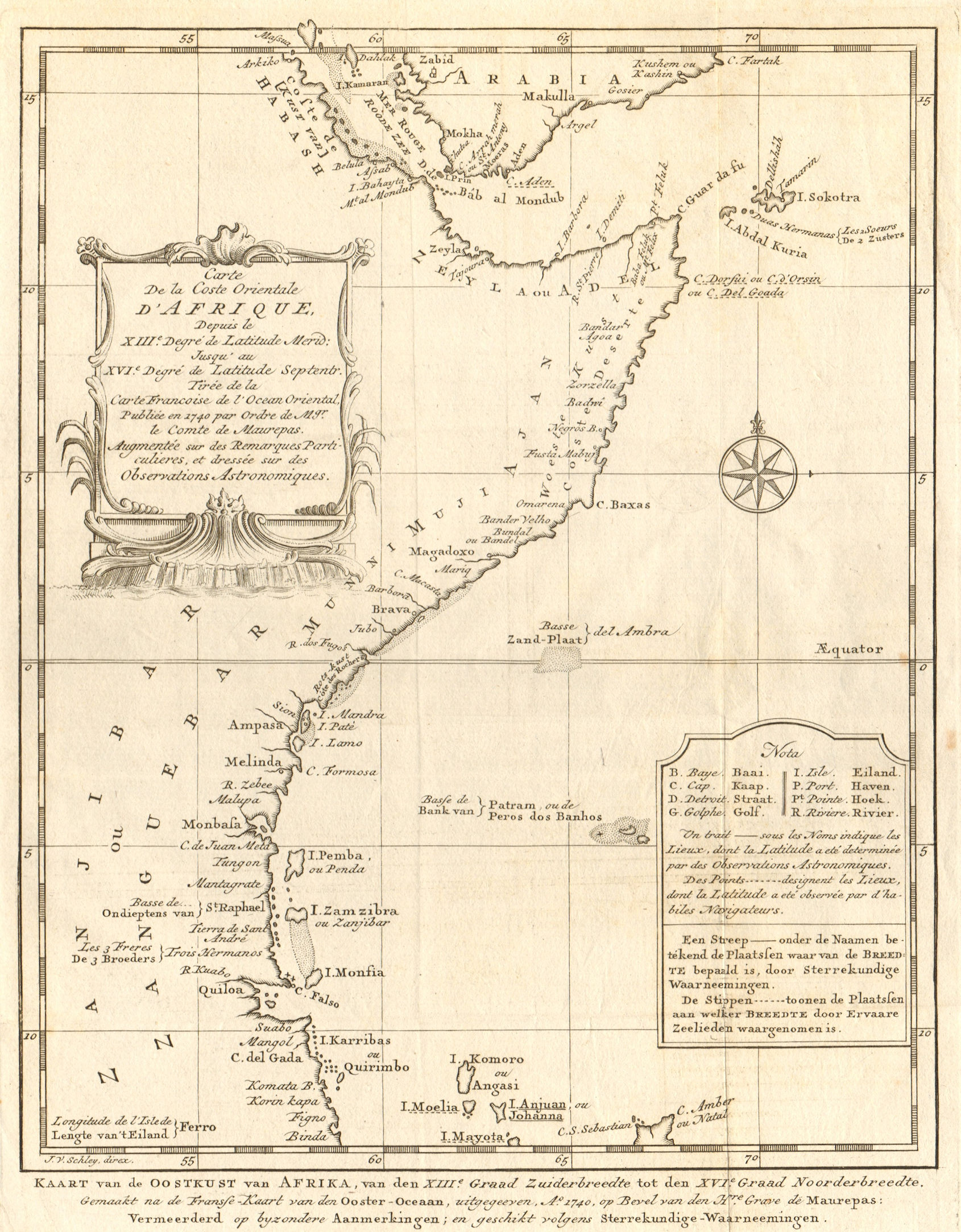 'Coste Orientale d’Afrique'. East Africa Kenya Tanzania. BELLIN/SCHLEY 1747 map