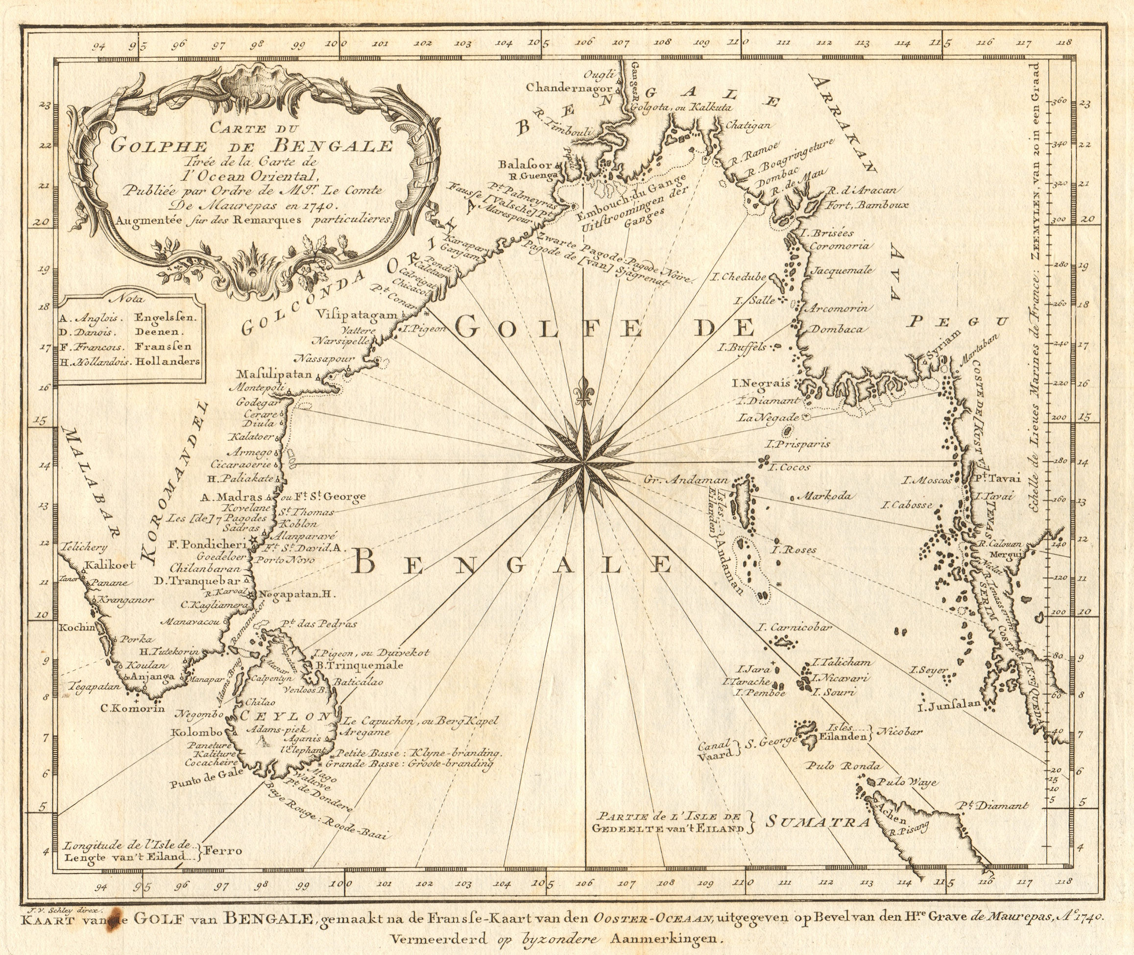 'Carte du Golphe de Bengale'. Bay of Bengal. India Burma. BELLIN/SCHLEY 1747 map