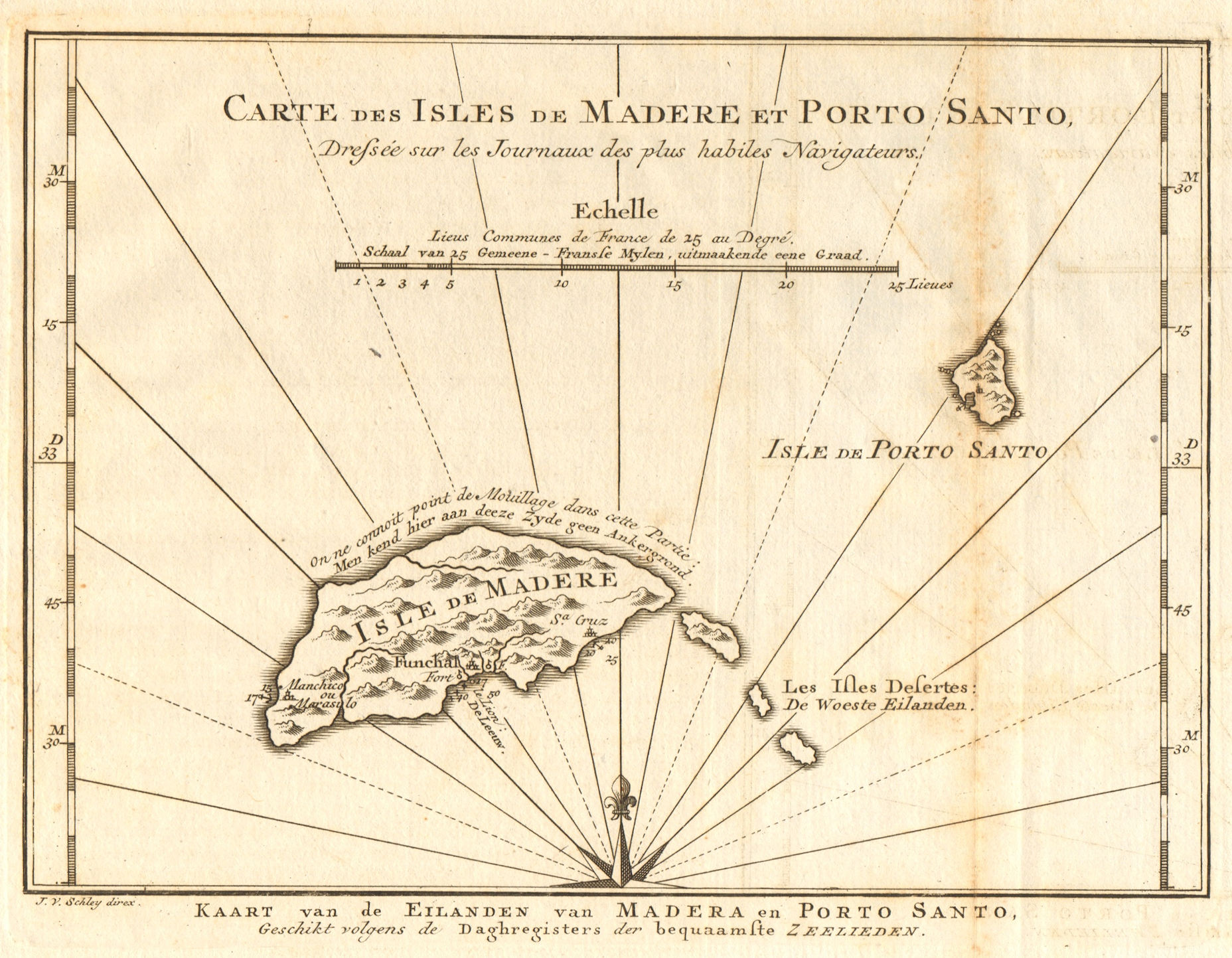'Carte des Isles de Madère & Porto-Santo'. Madeira. BELLIN/SCHLEY 1747 old map