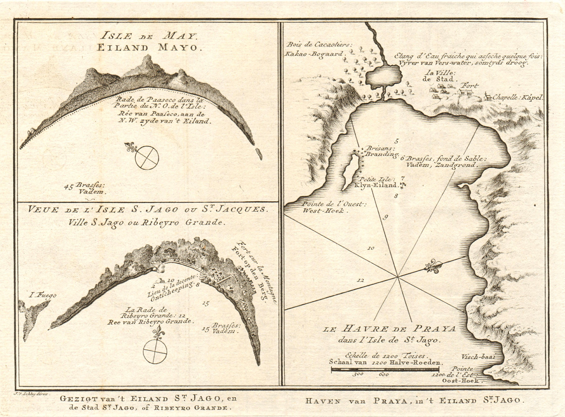 Associate Product Cape Verde islands. Maio. Praia harbour, Santiago. BELLIN/SCHLEY 1747 old map