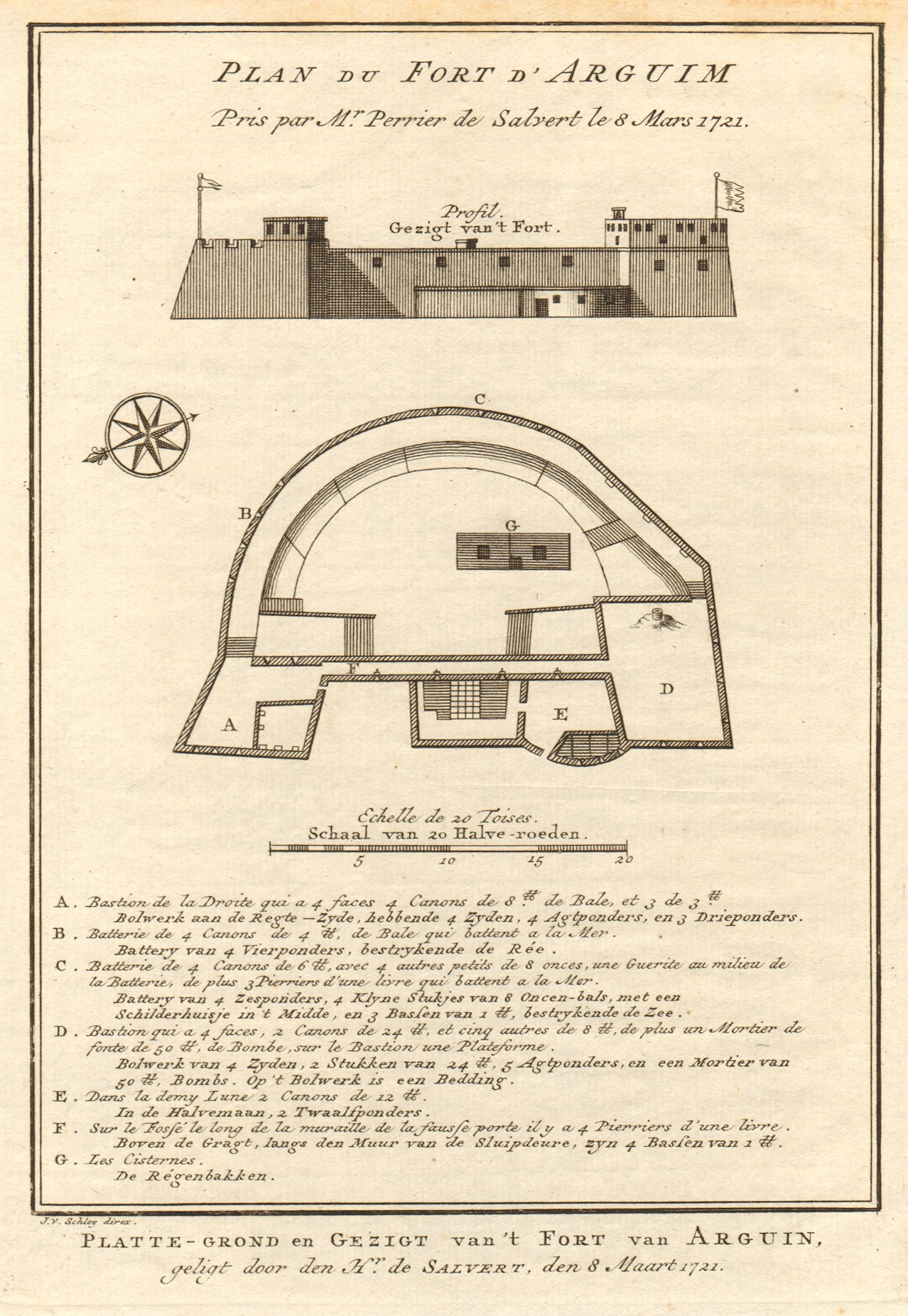'Plan de Fort d'Arguim'. Mauritania. Arguin fort. BELLIN/SCHLEY 1747 old map