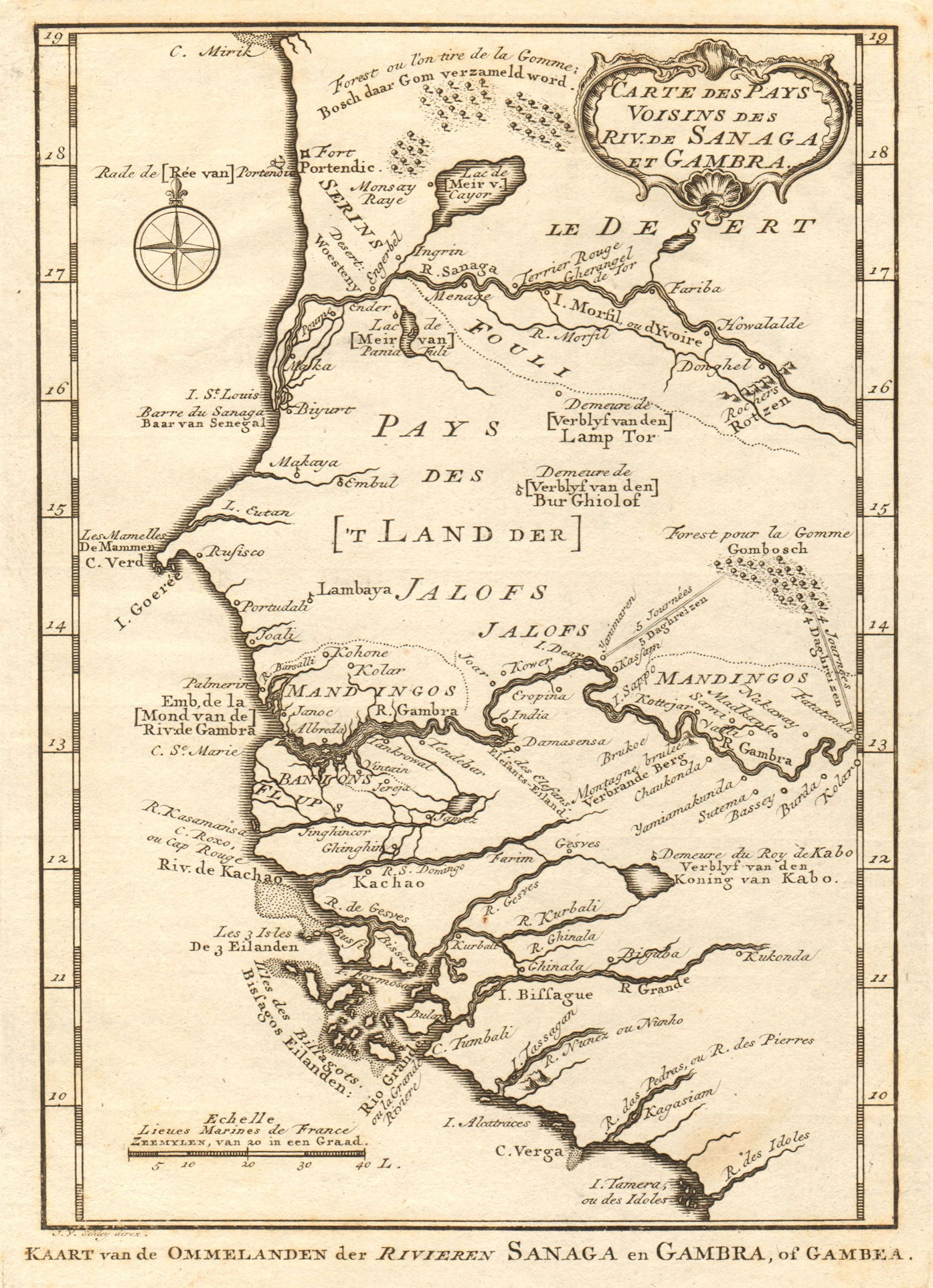 'Rivières de Sanaga & Gambra'. Senegal Gambia rivers. BELLIN/SCHLEY 1747 map