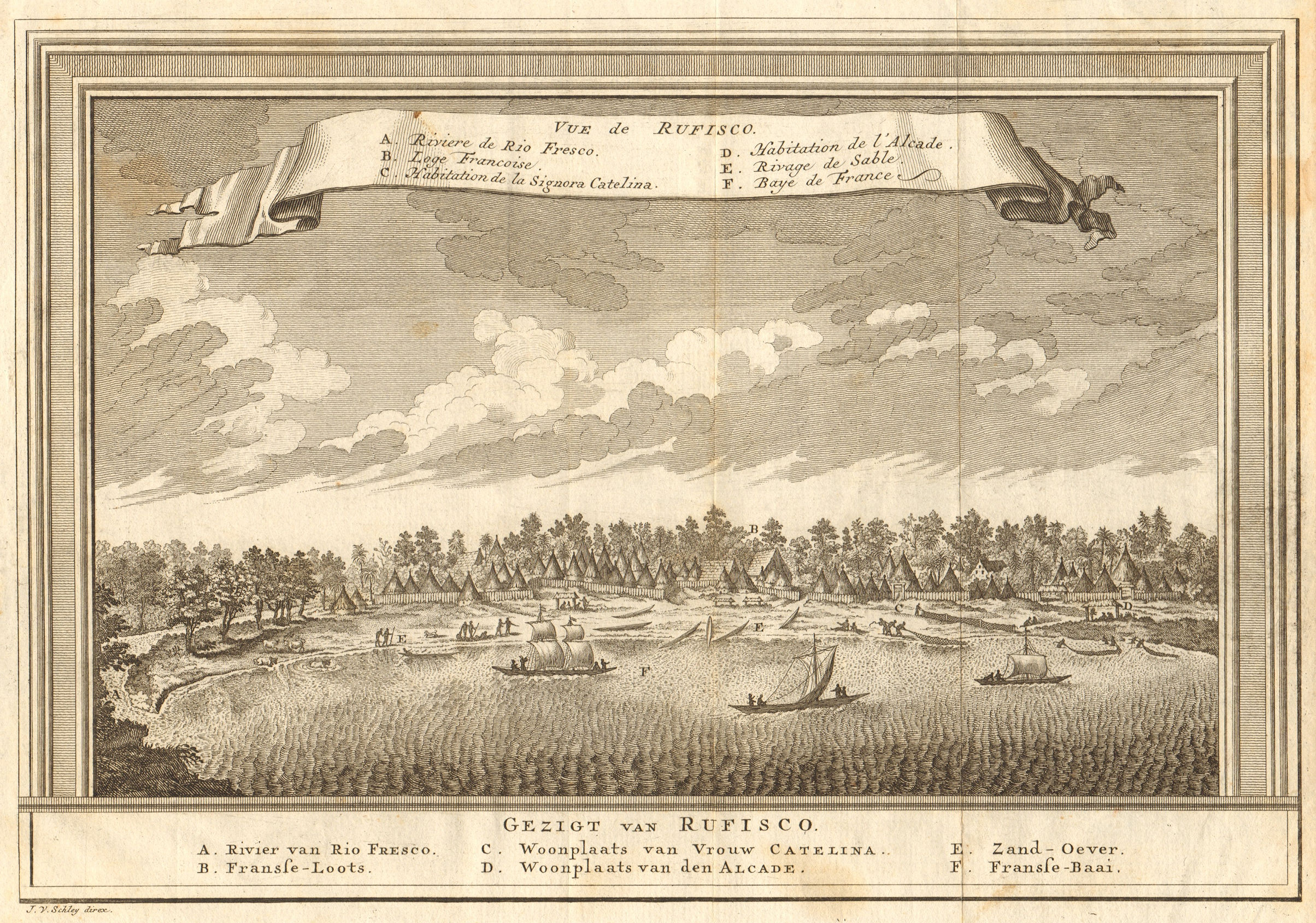 'Vue de Rufisco'. View of Rufisque, Dakar, Senegal. SCHLEY 1747 old print